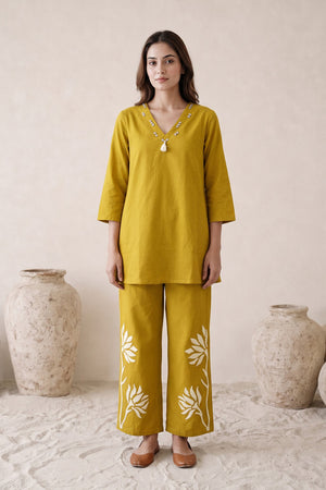 Mustard Embroidered Cotton Flex Co-ord Set