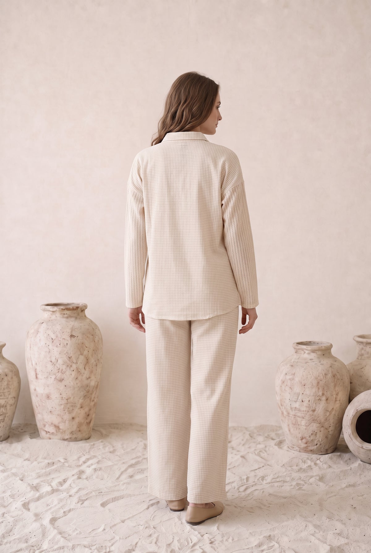 Gingham Cotton Off- White Embroidered Co-ord Set