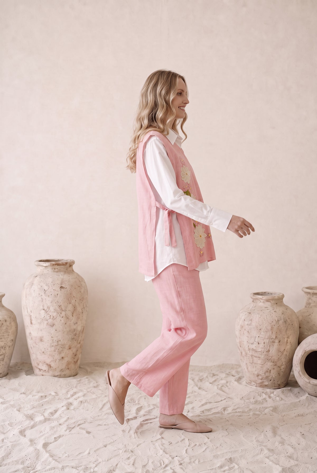 Blush Pink Floral Embroidered Cotton Co-ord Set