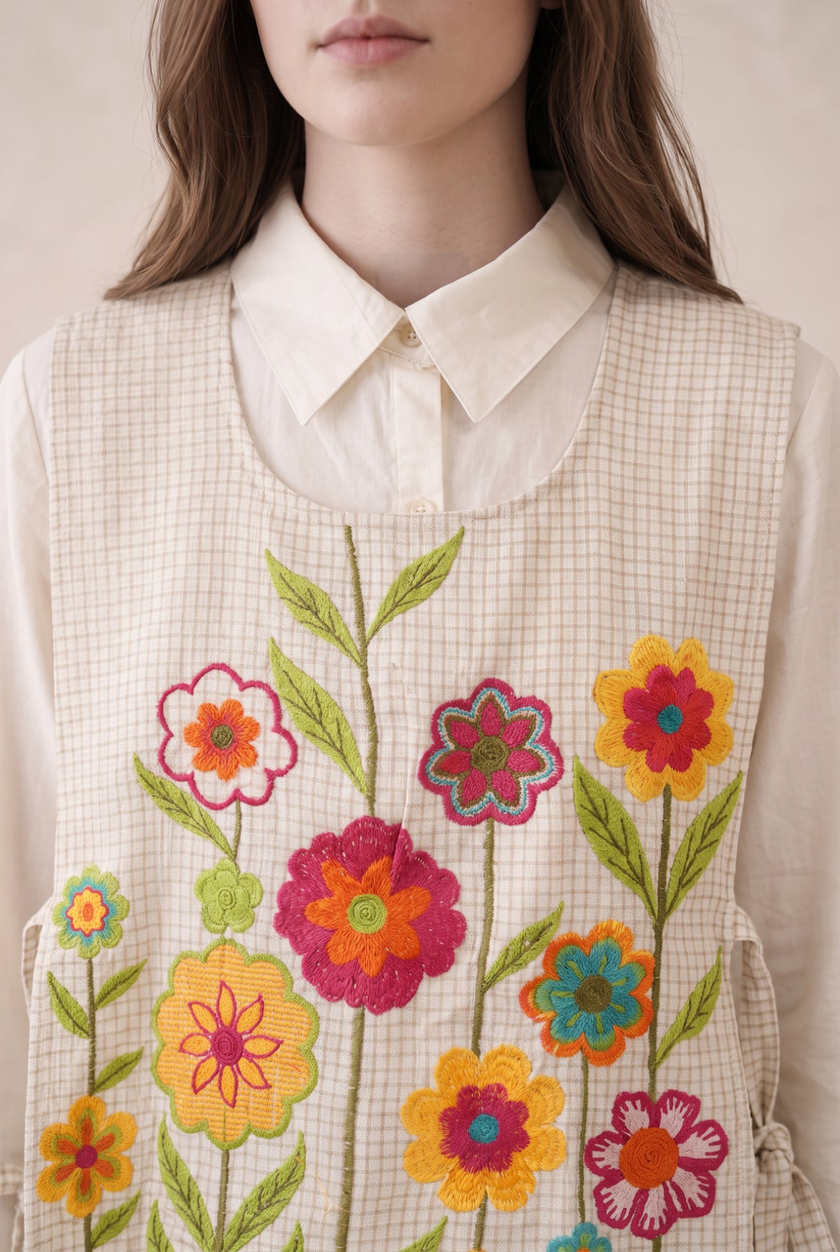 Floral Embroidered Off-White Cotton Layered Co-ord Set