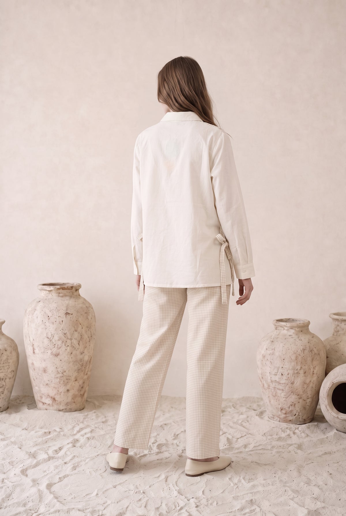 Floral Embroidered Off-White Cotton Layered Co-ord Set