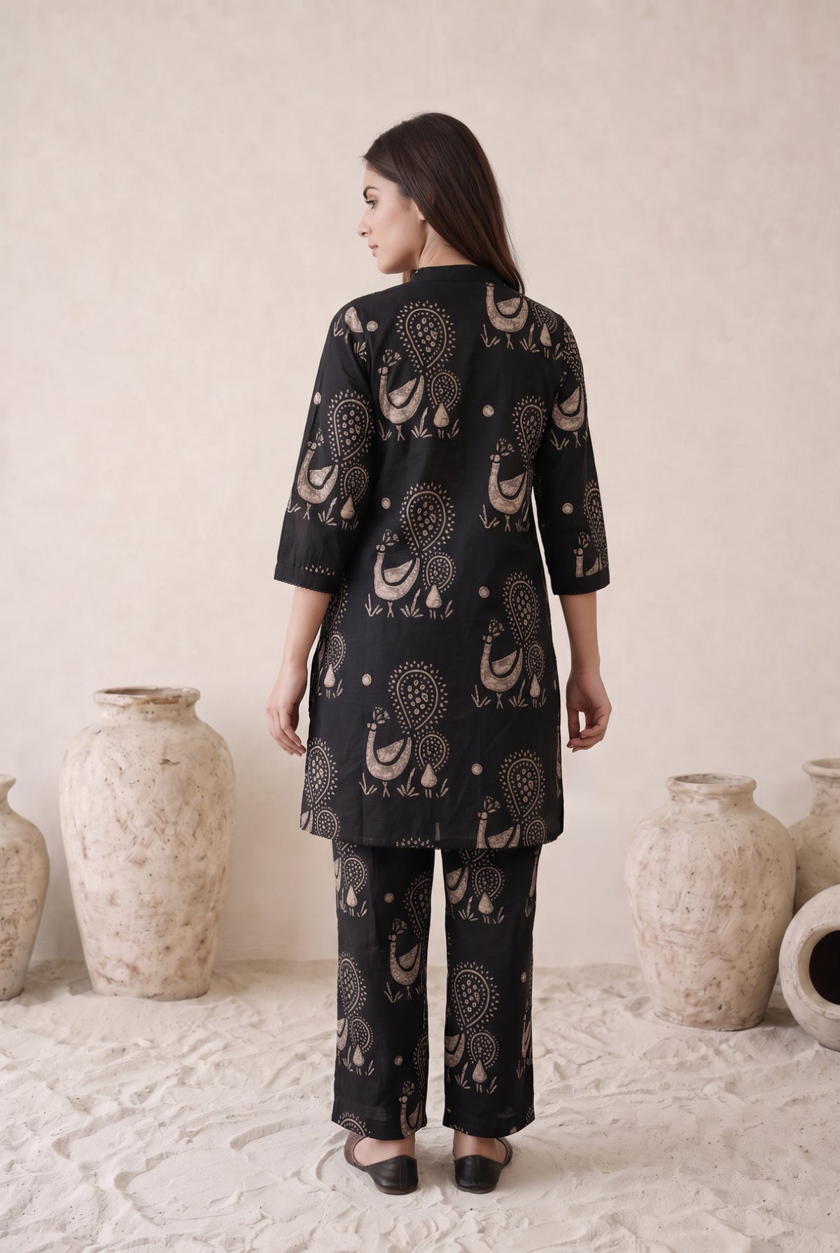 Black Heritage Paisley Cotton Kurta Set
