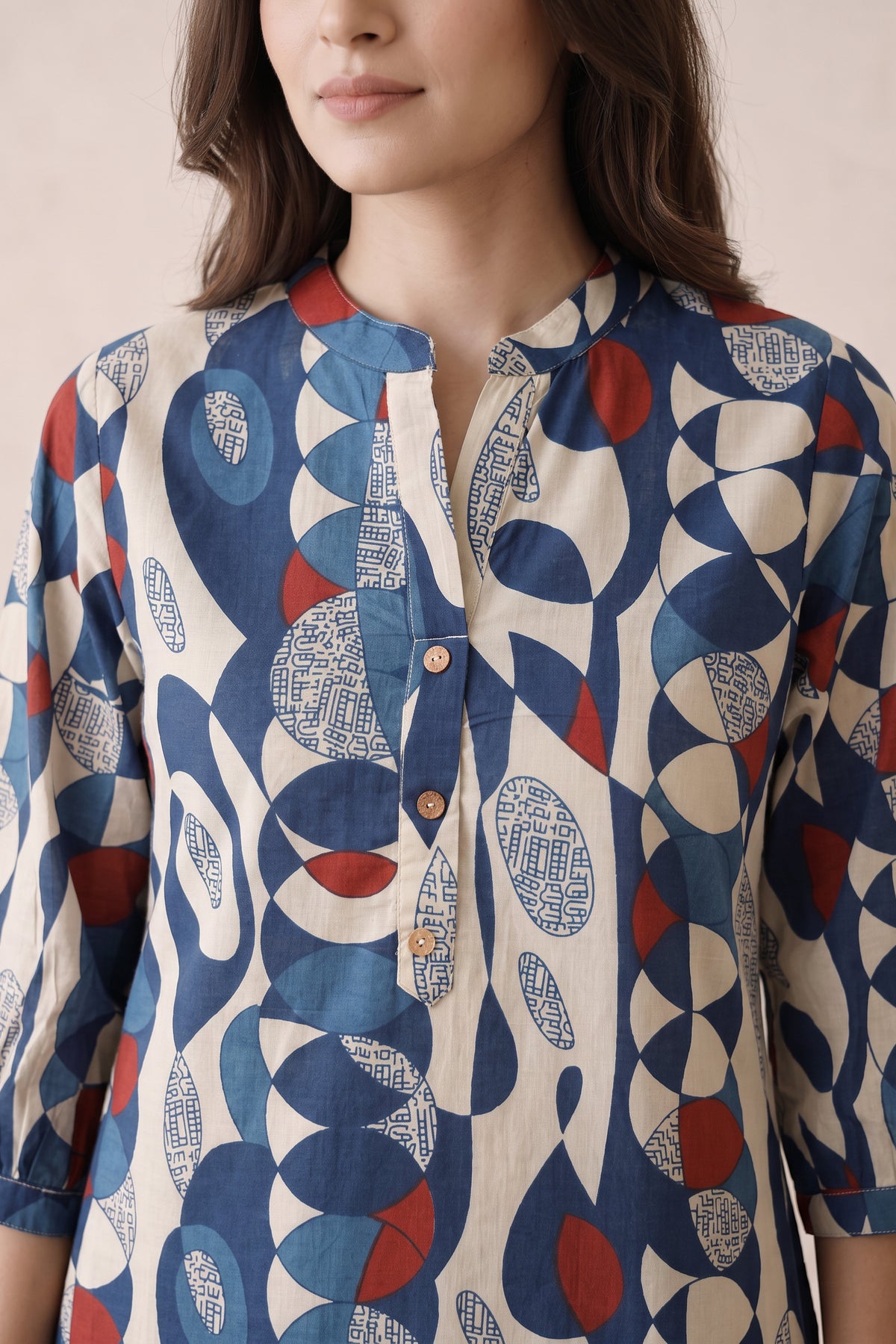 Geometric Print Blue Cotton Co-ord Set