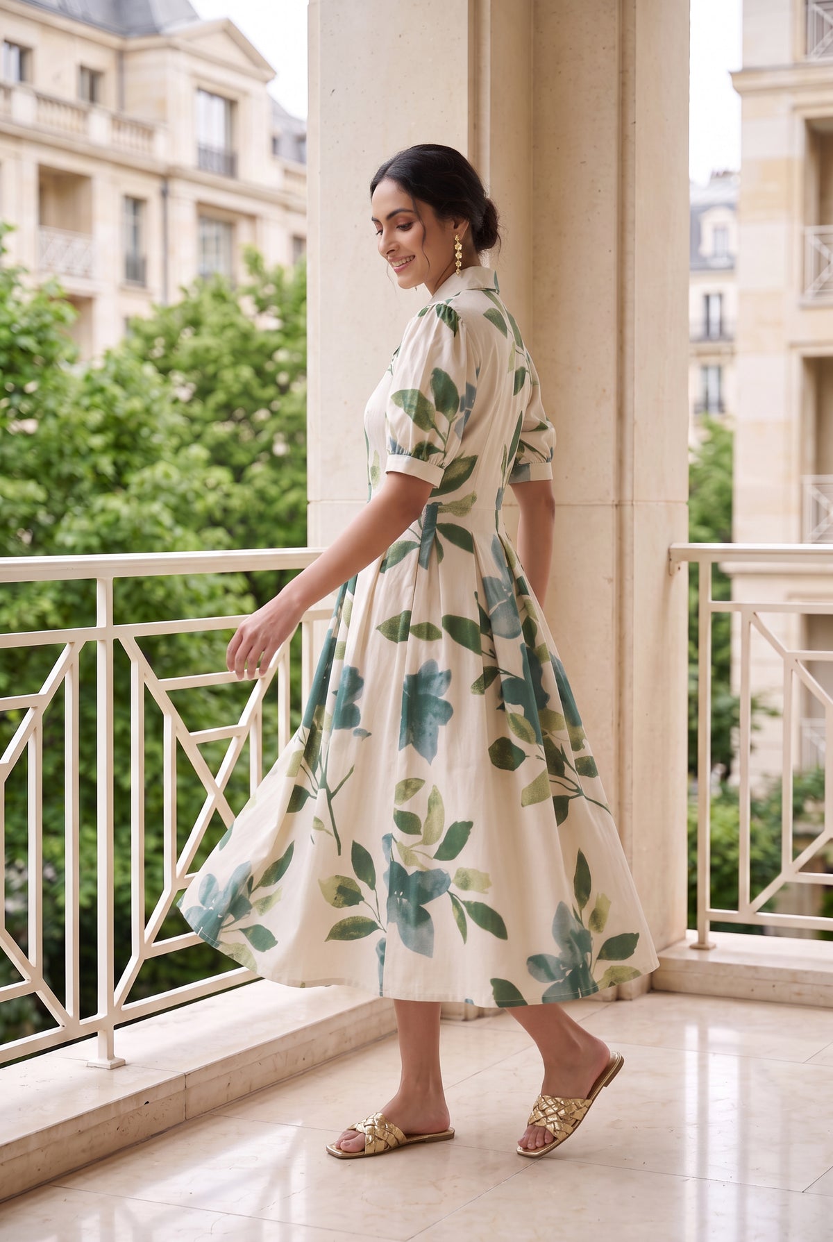 Verdant Leaf Cotton Flex Dress