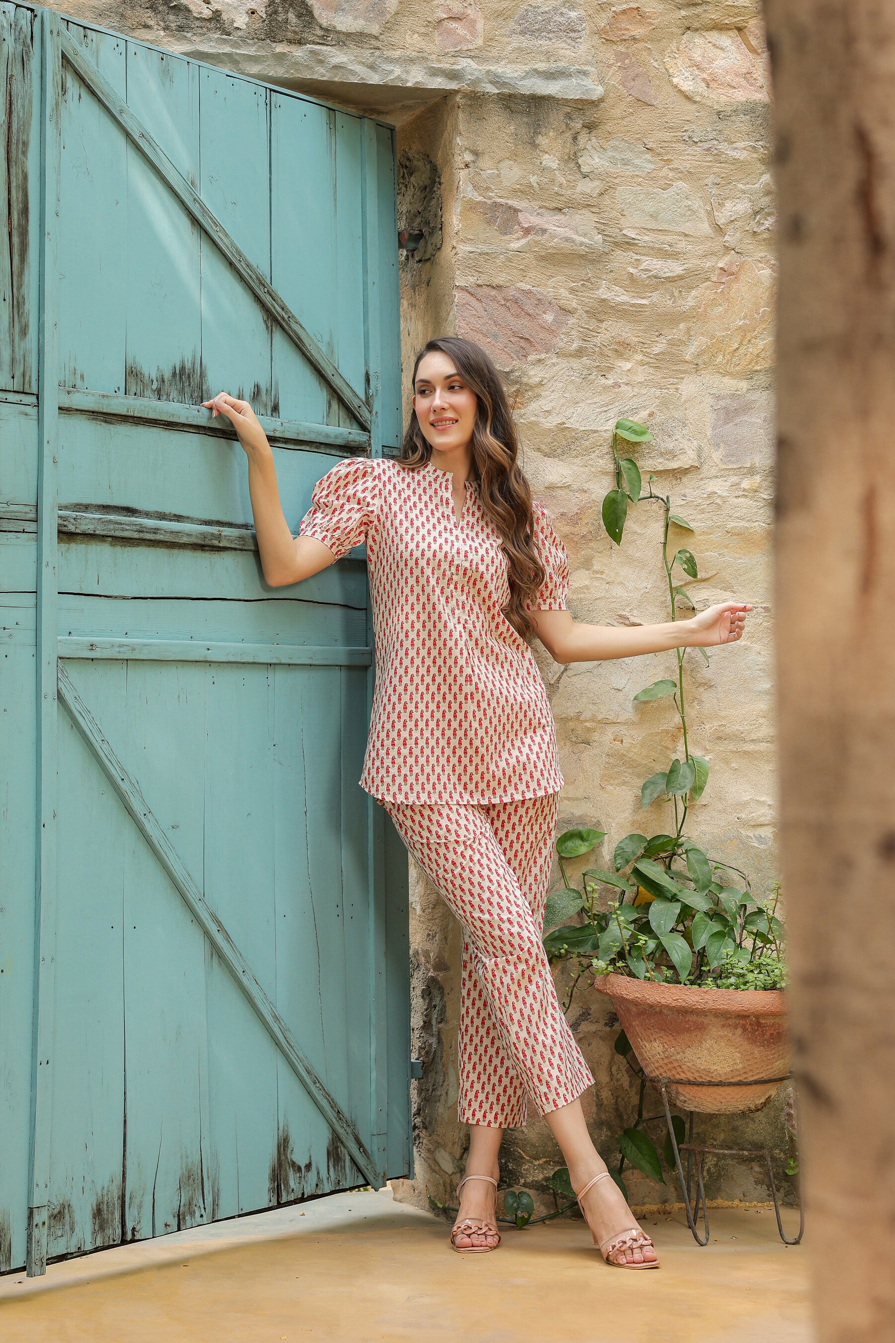 Moroccan mosaic cotton Loungewear Top Set