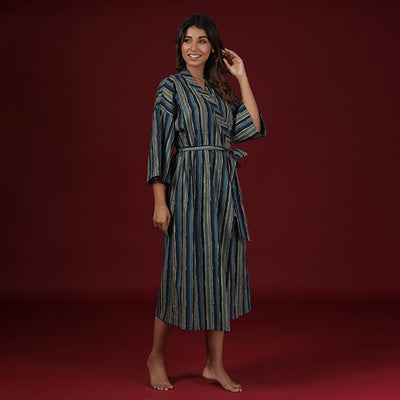 Trendy Stripes On Blue Robe Jisora Jaipur