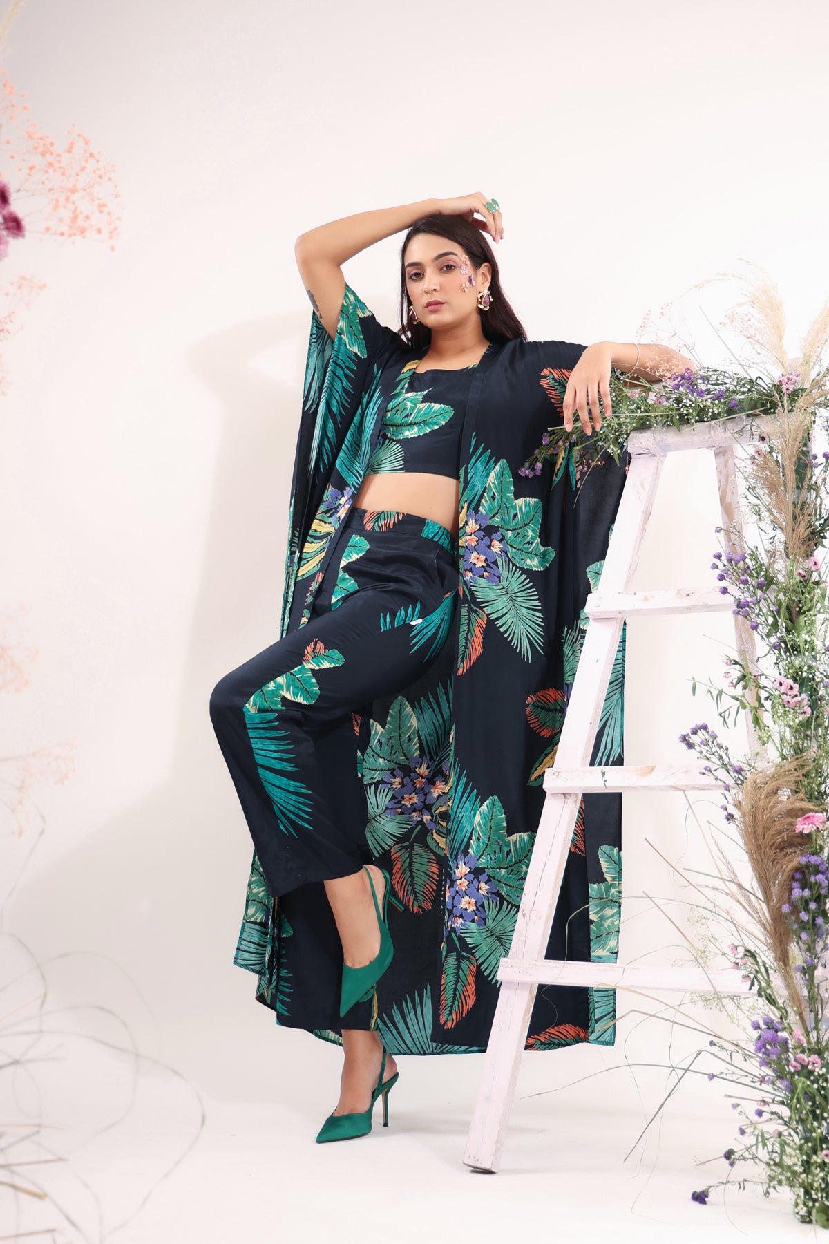 Hawaiian Muslin Silk Black Three Piece Set