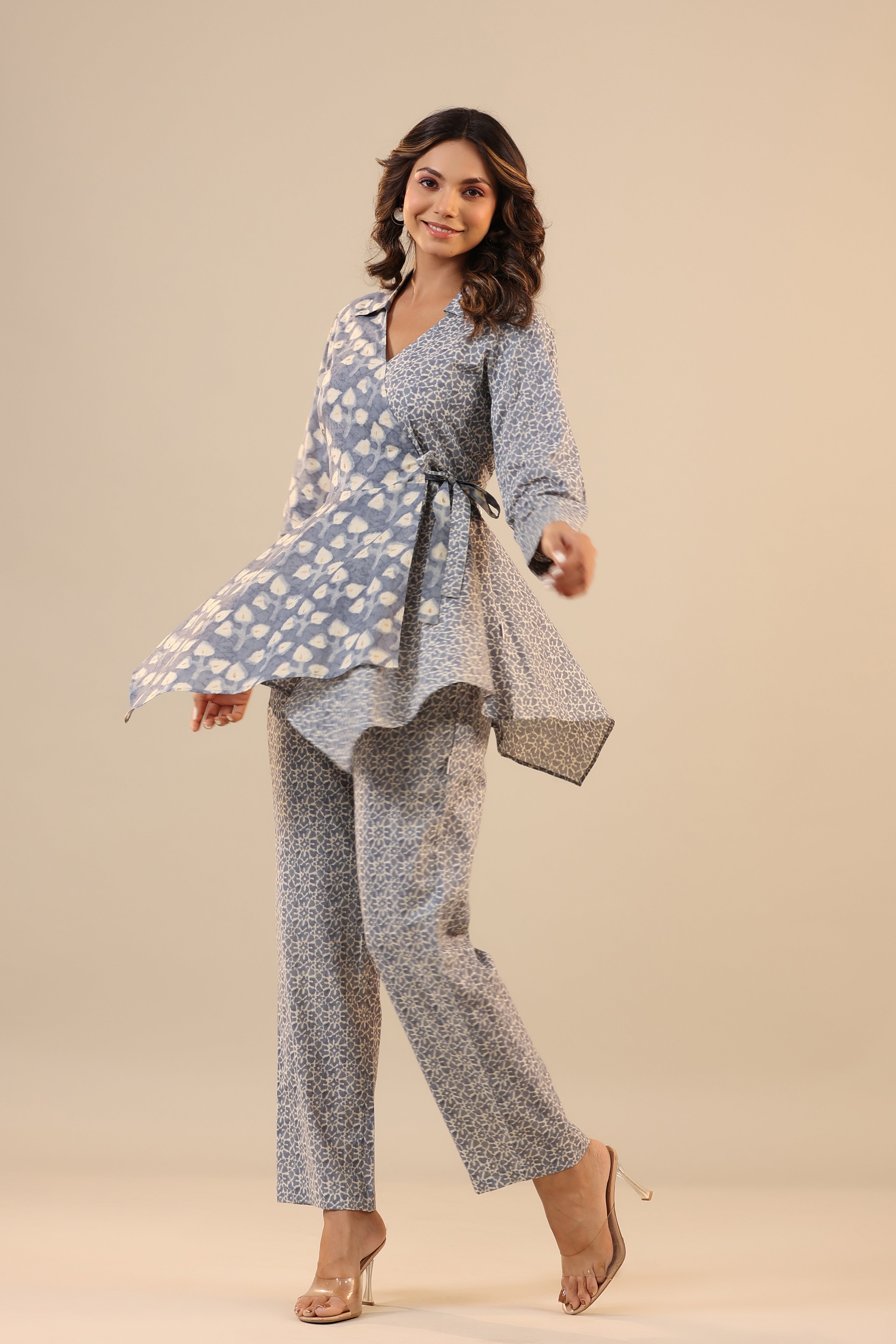 Grey Batik Knot Pure Cotton Loungewear Set