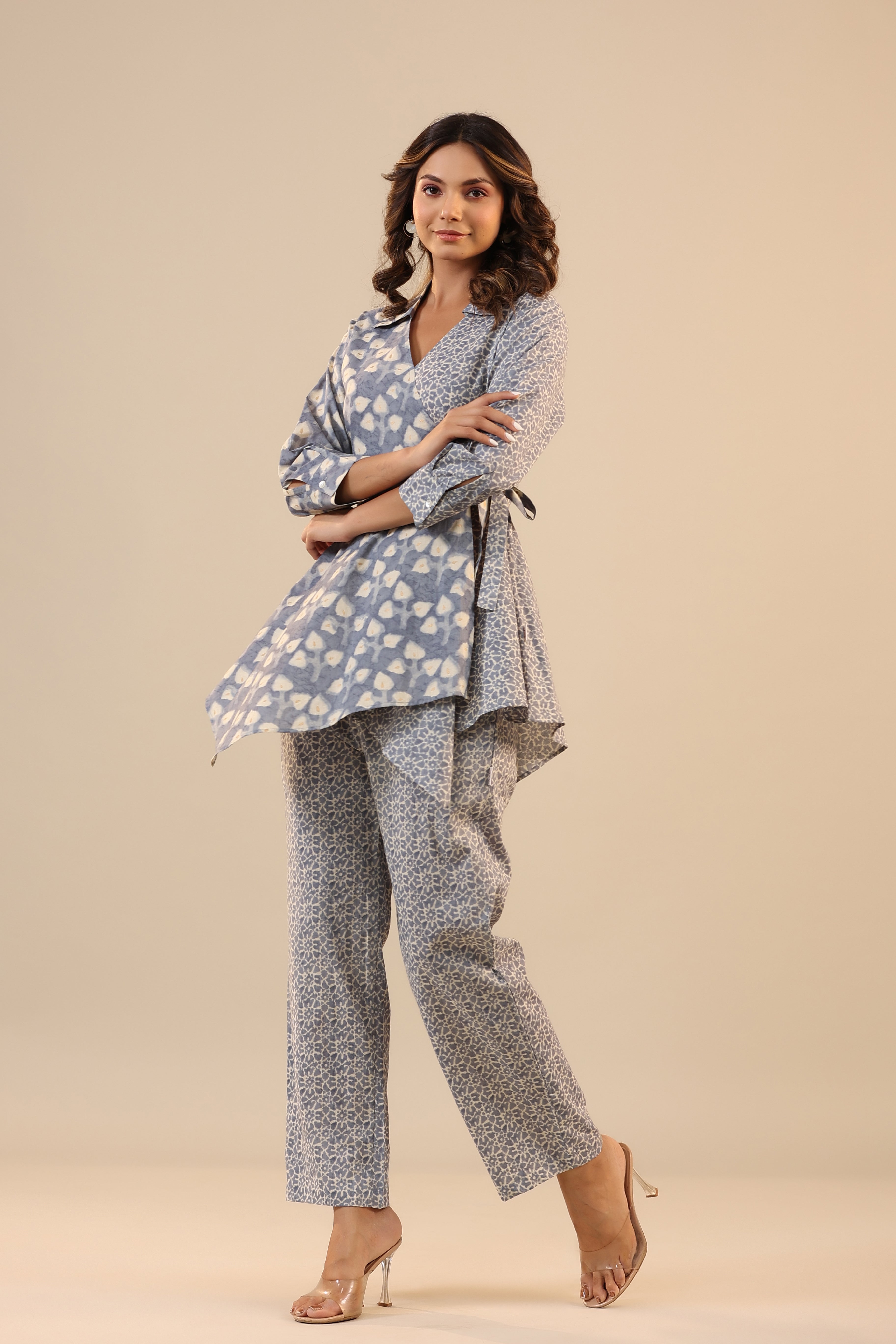 Grey Batik Knot Pure Cotton Loungewear Set