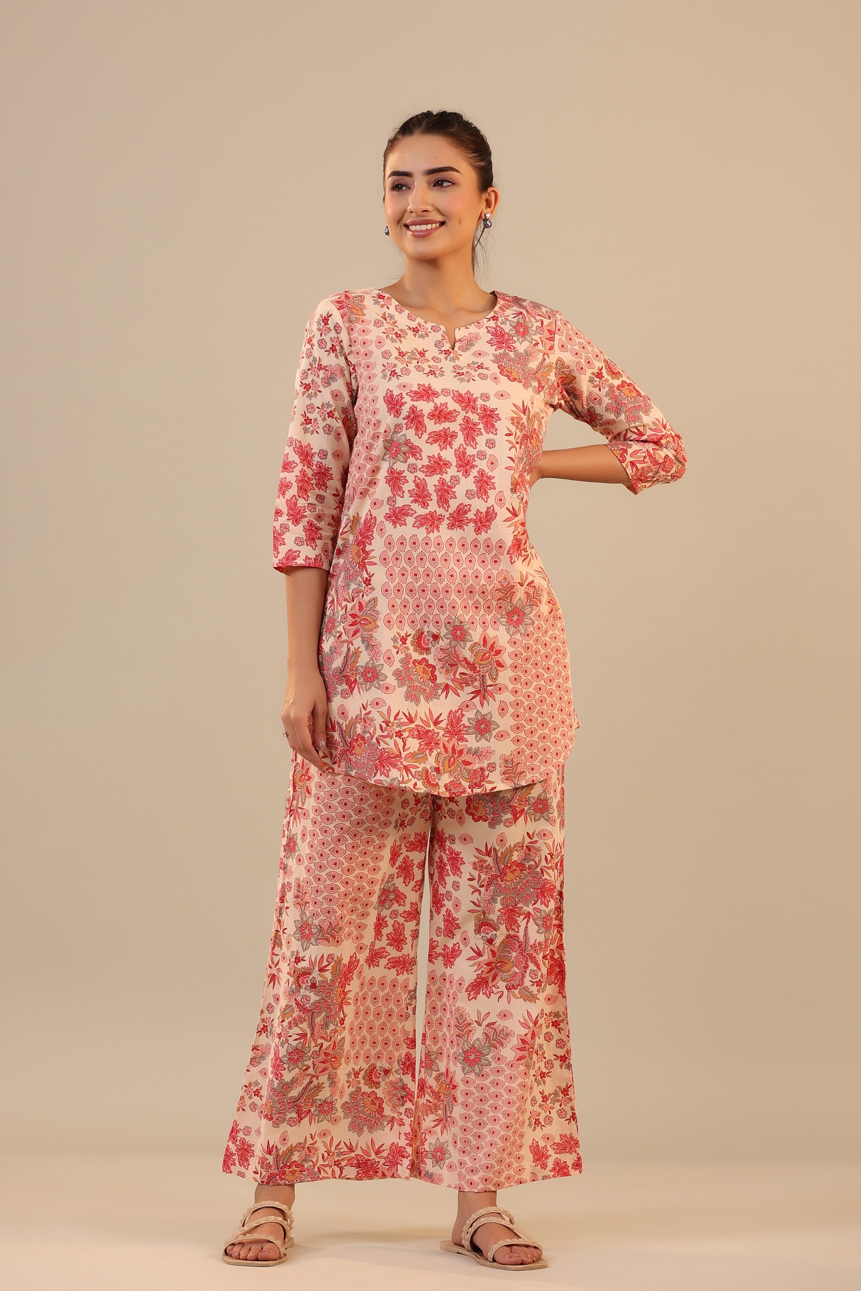 Patterned Florals on Pink Palazzo Loungewear Set