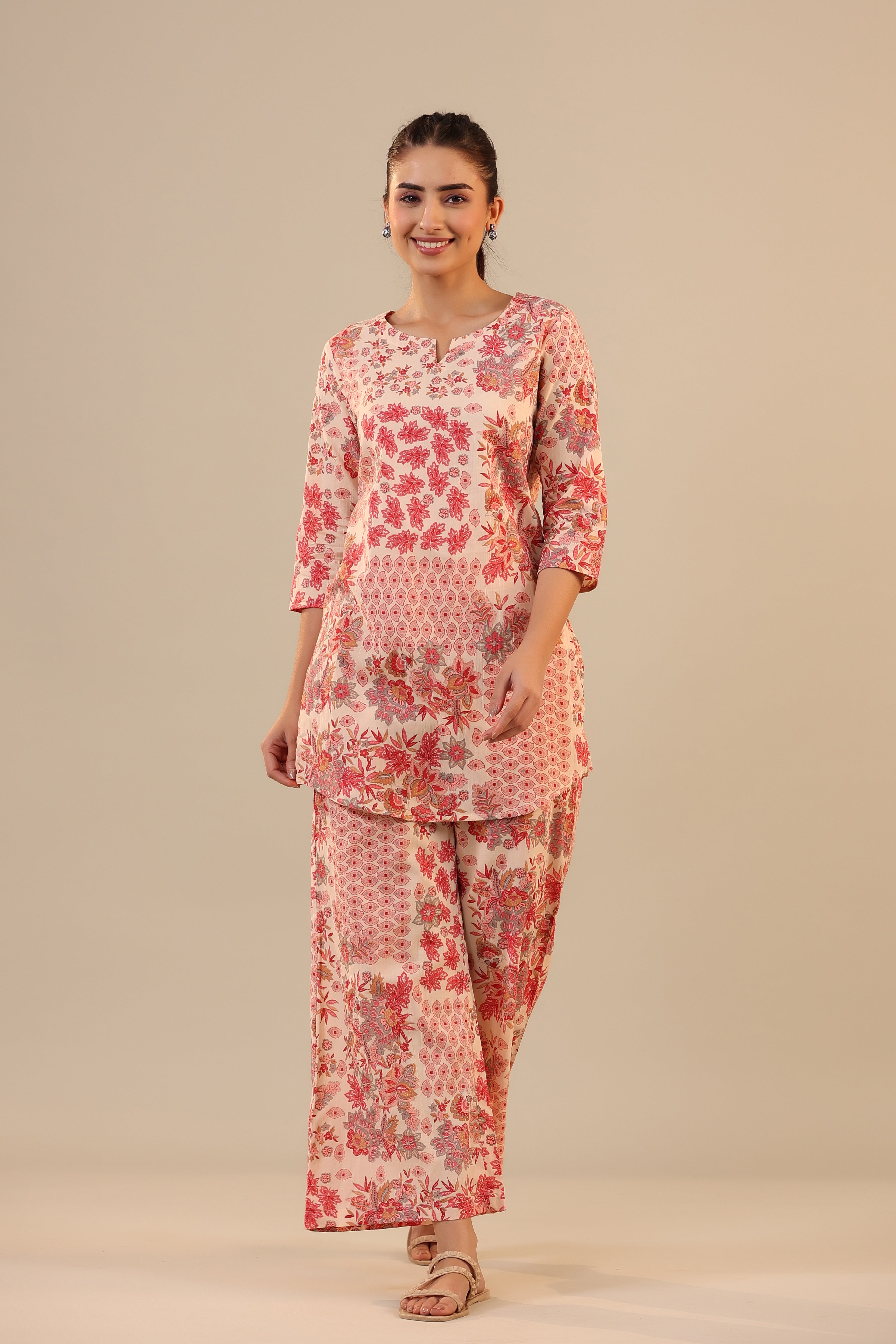 Patterned Florals on Pink Palazzo Loungewear Set