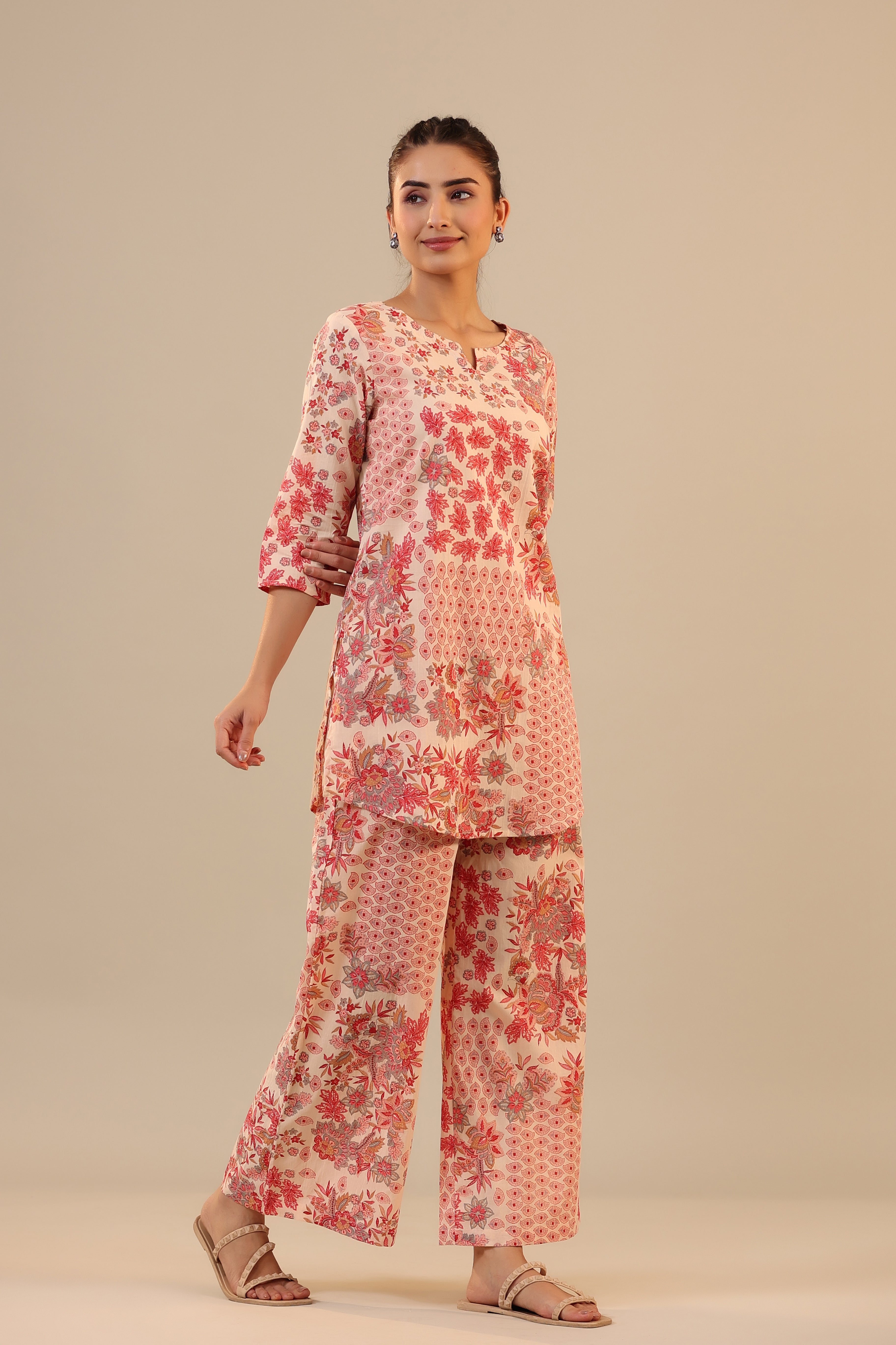 Patterned Florals on Pink Palazzo Loungewear Set