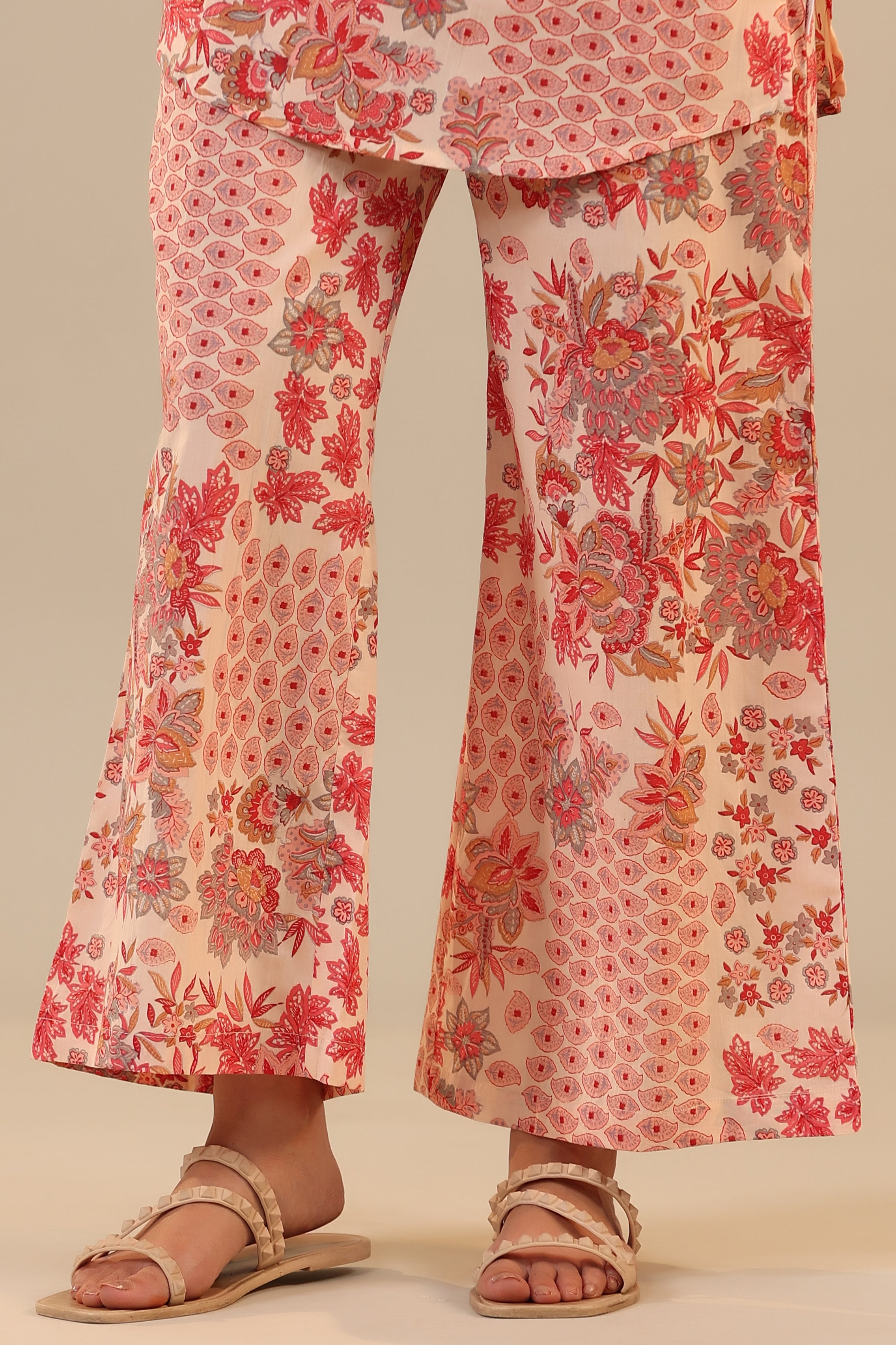 Patterned Florals on Pink Palazzo Loungewear Set