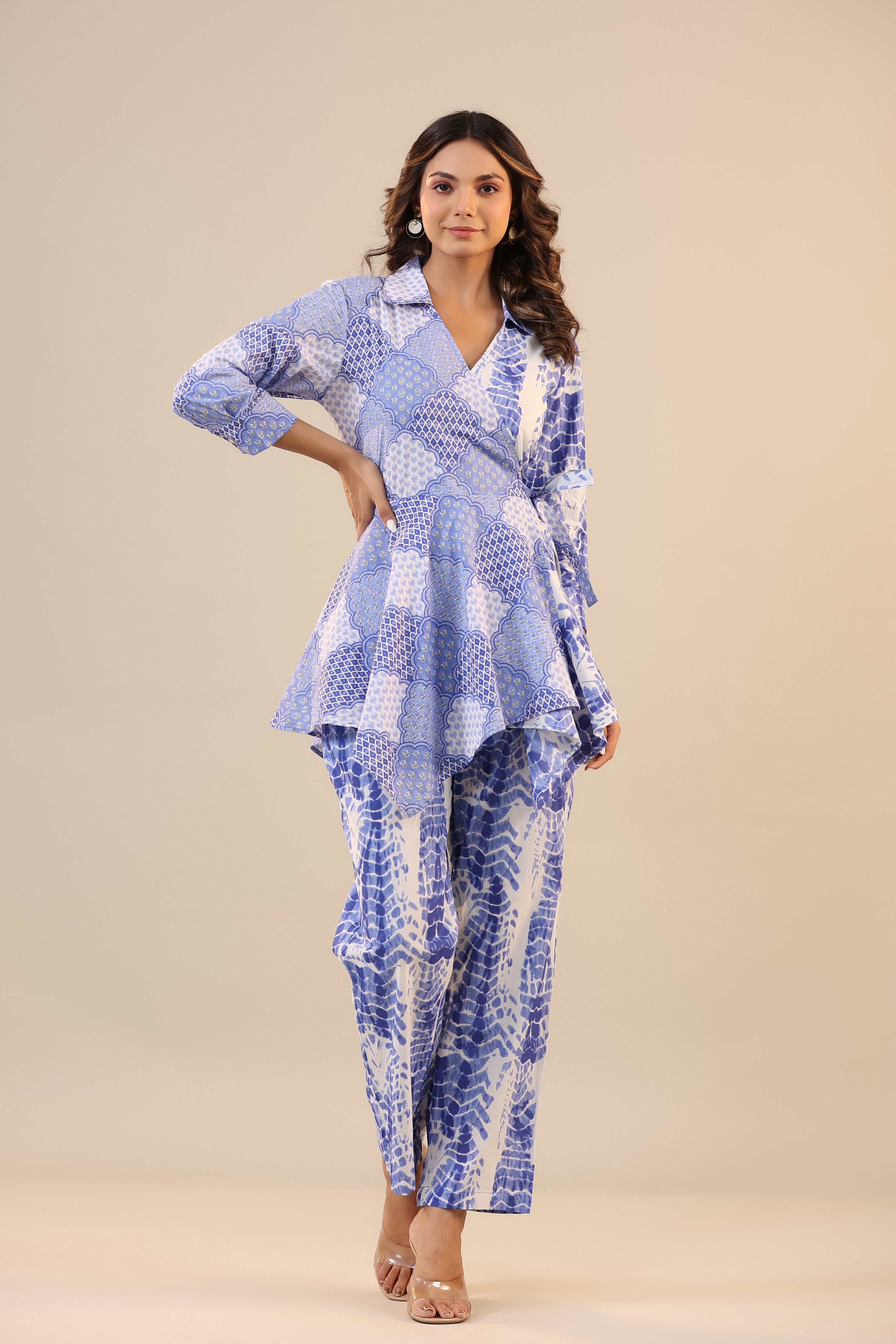 Blue Abstract Shibori Knot Cotton Loungewear Set