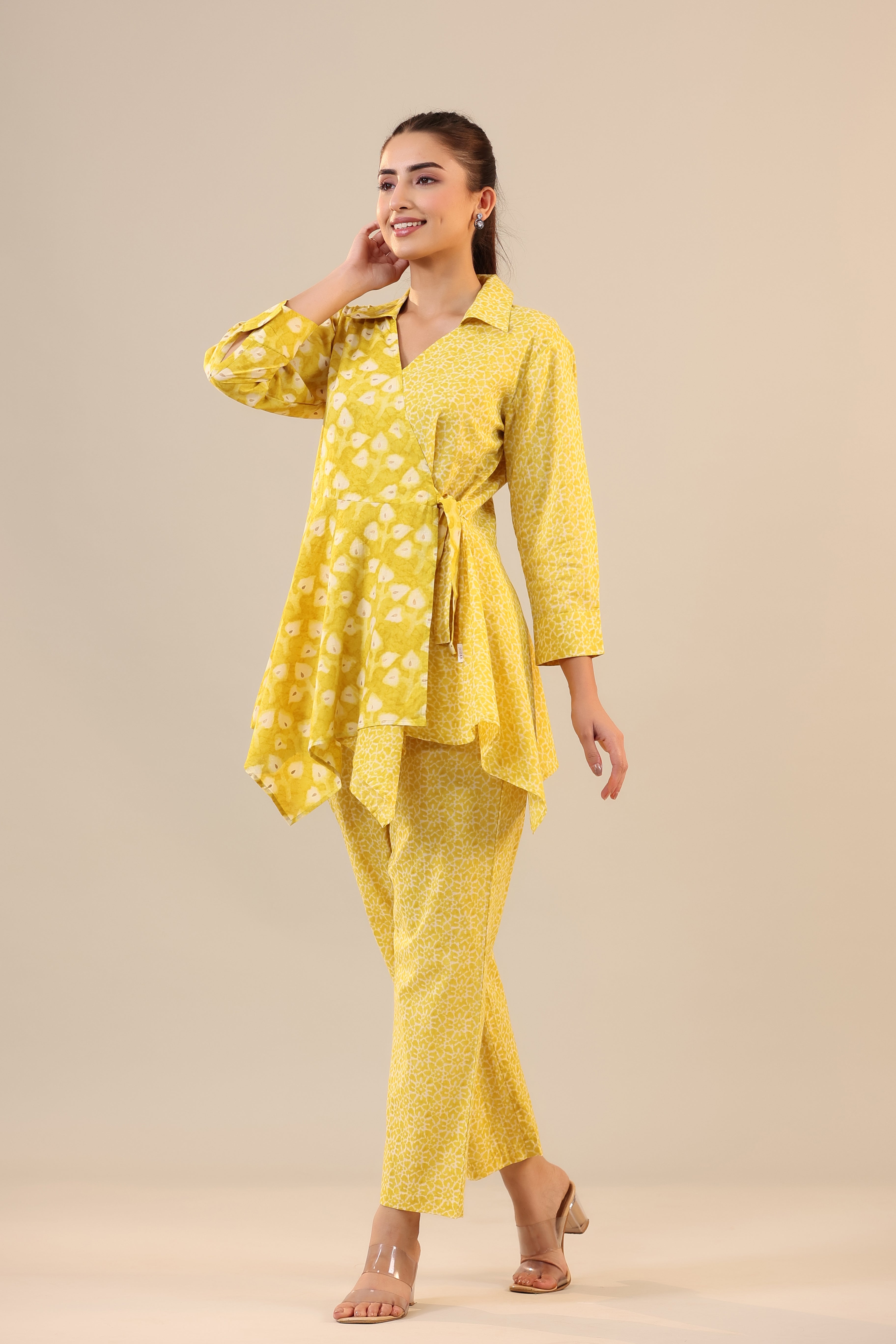 Yellow Batik Knot Cotton Loungewear Set