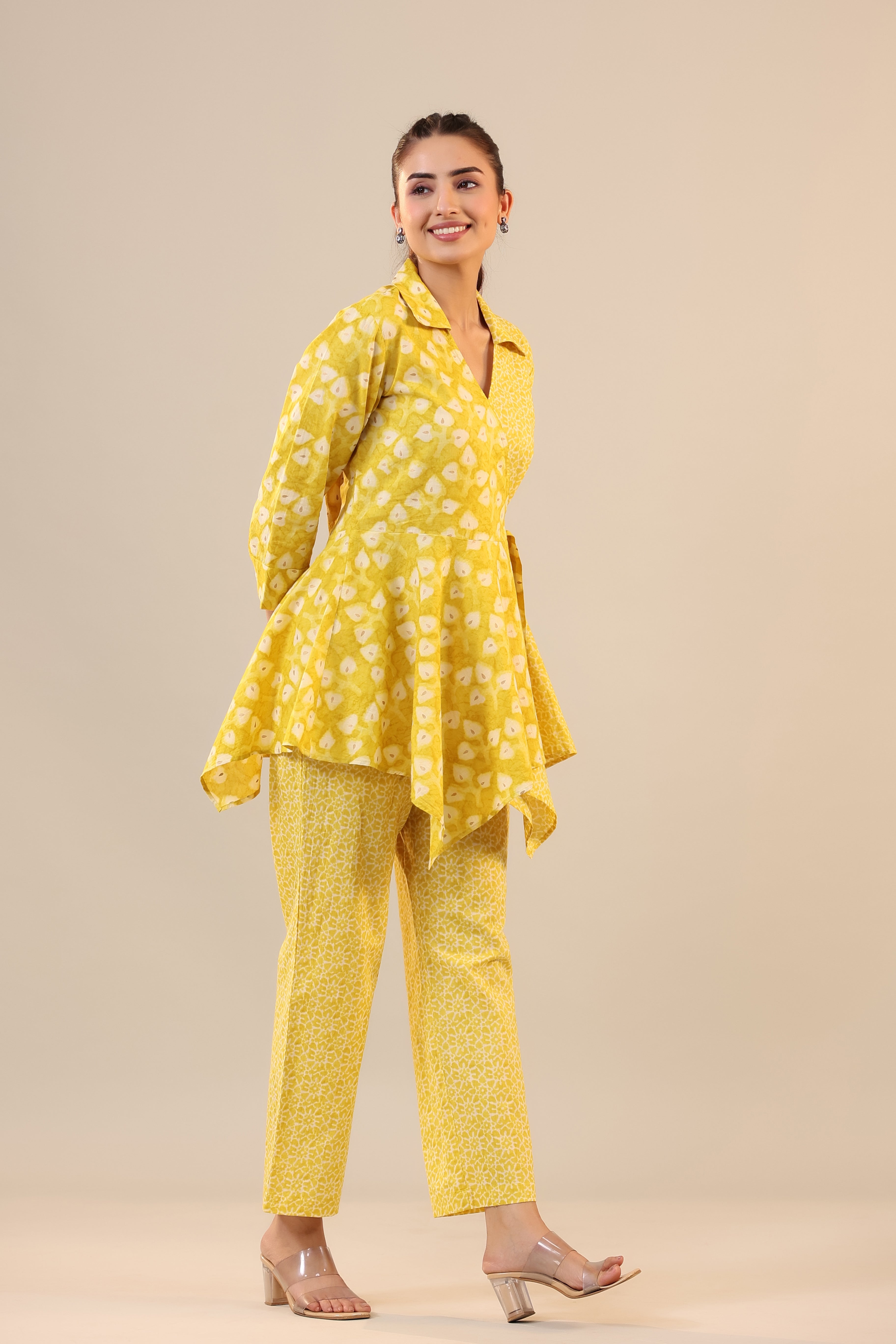 Yellow Batik Knot Cotton Loungewear Set