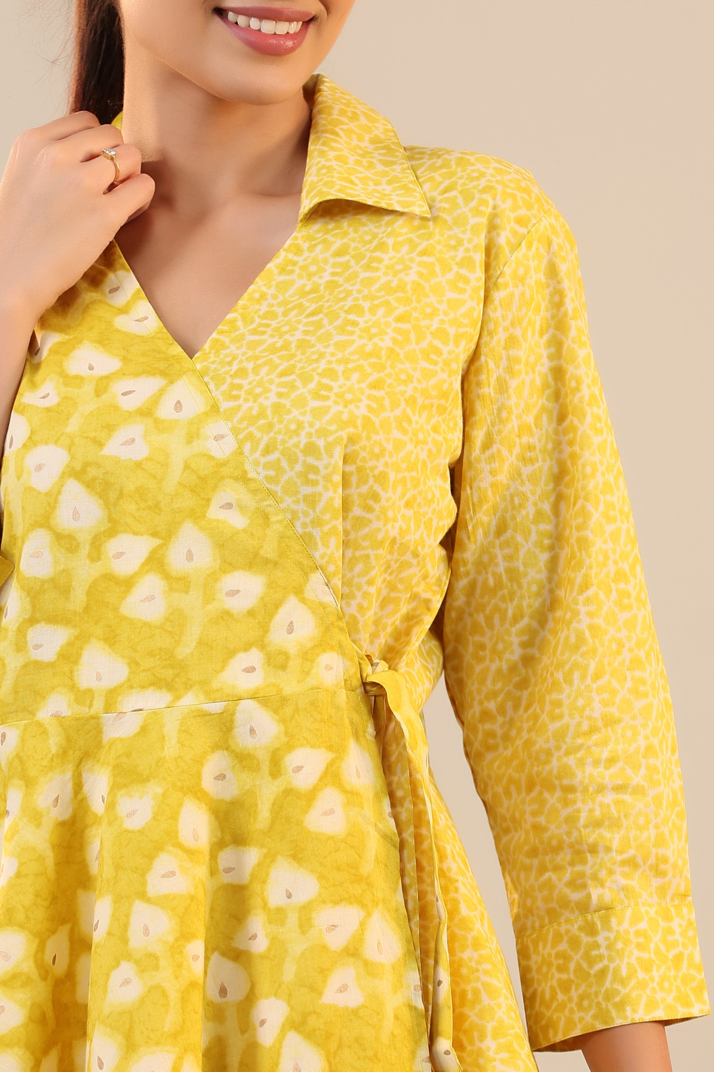 Yellow Batik Knot Cotton Loungewear Set