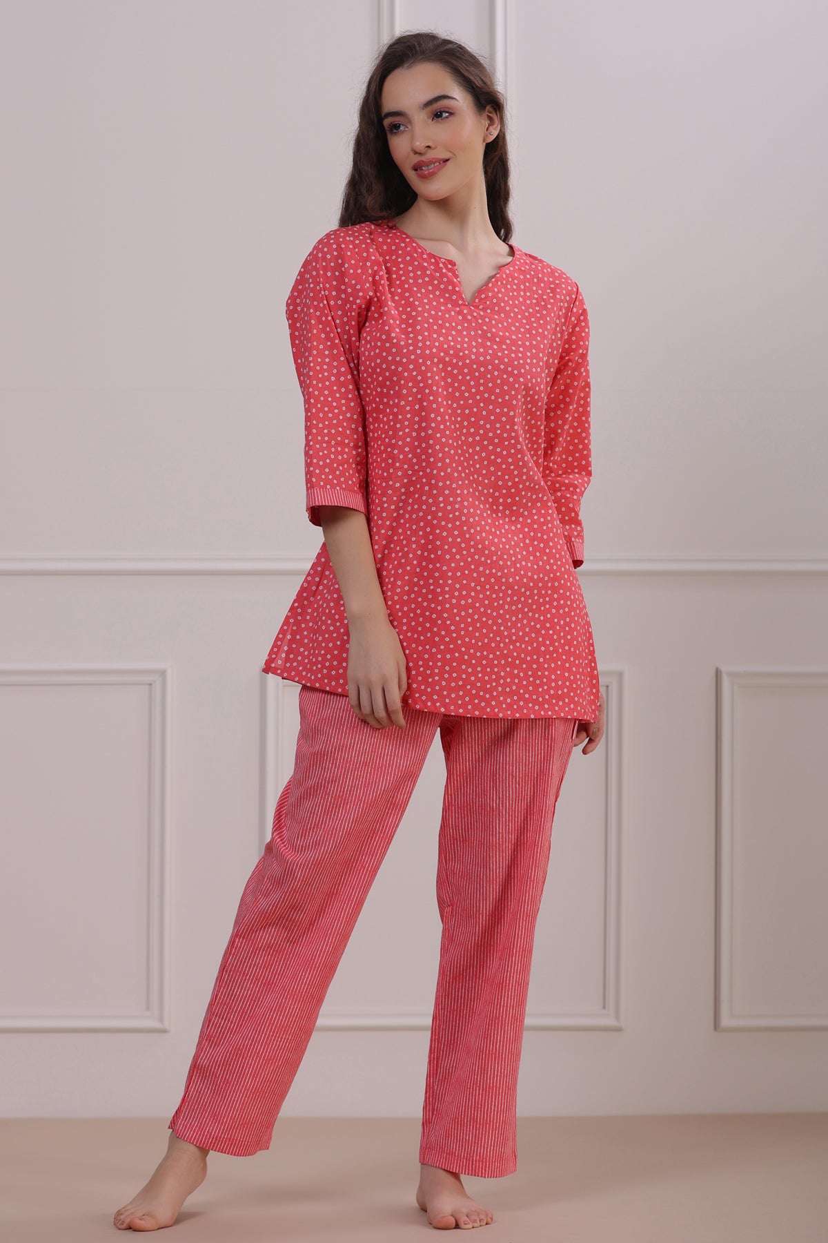 Polka Dots with Stripes on Peach Loungewear