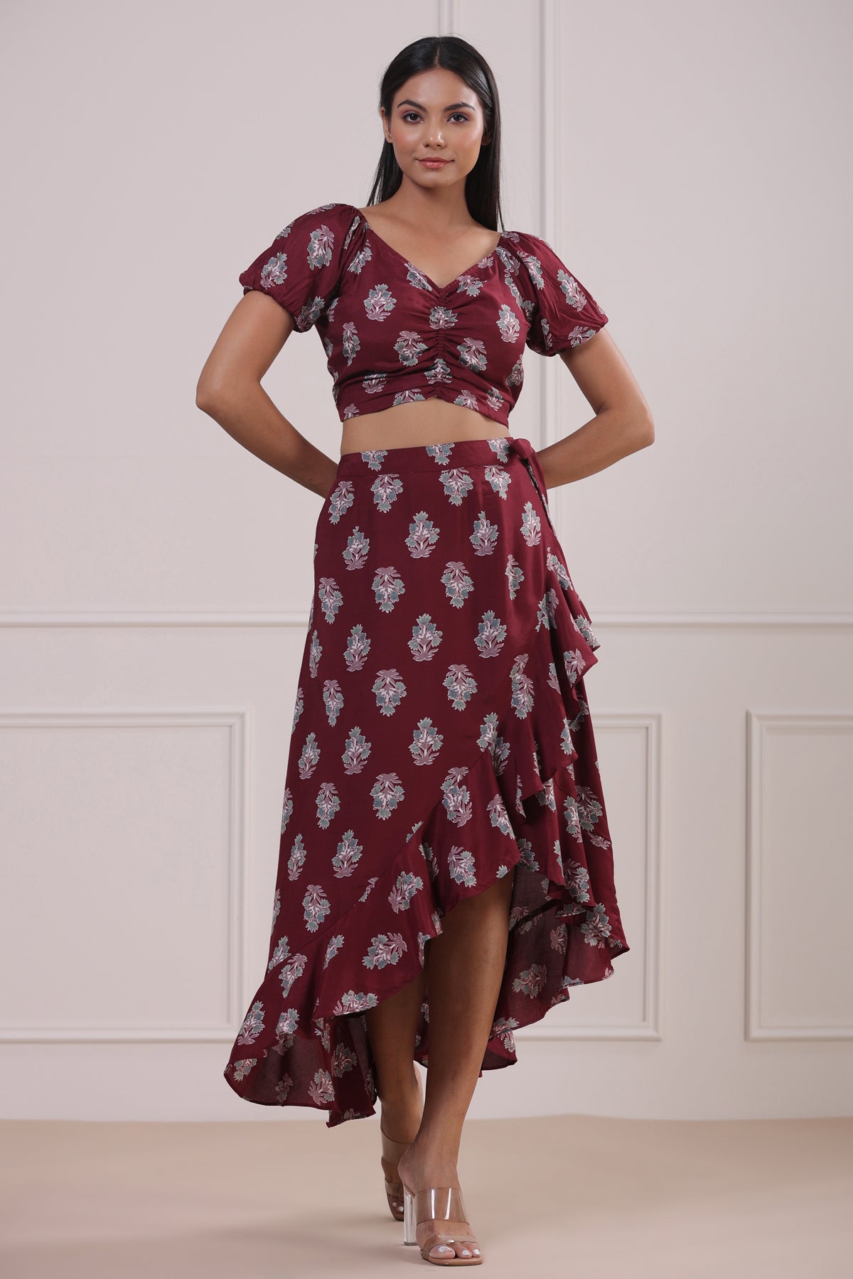 Wine Hawaiian Skirt Co-ordinate Set