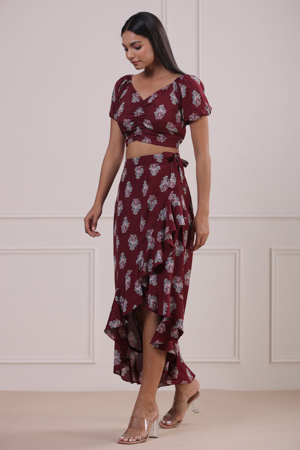 Wine Hawaiian Skirt Co-ordinate Set