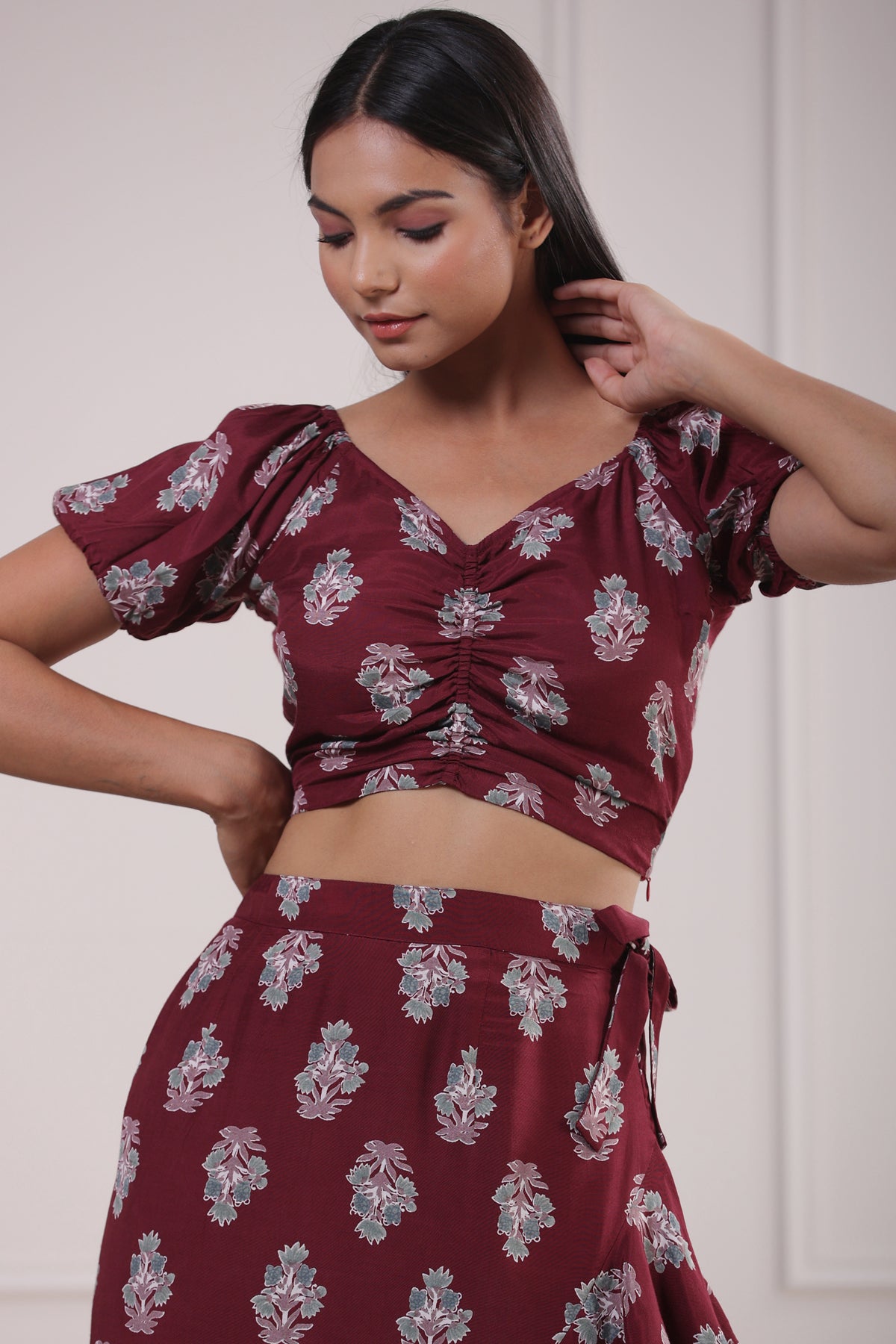 Wine Hawaiian Skirt Co-ordinate Set