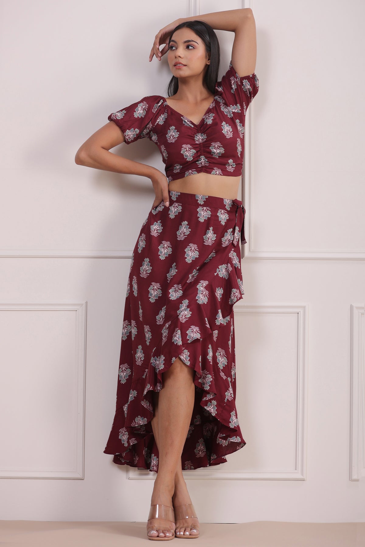 Wine Hawaiian Skirt Co-ordinate Set