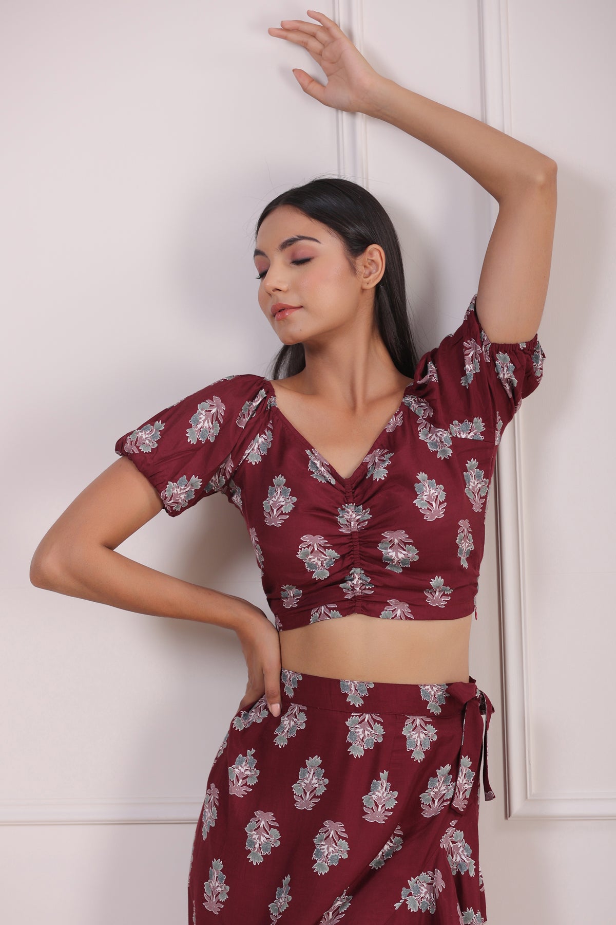 Wine Hawaiian Skirt Co-ordinate Set