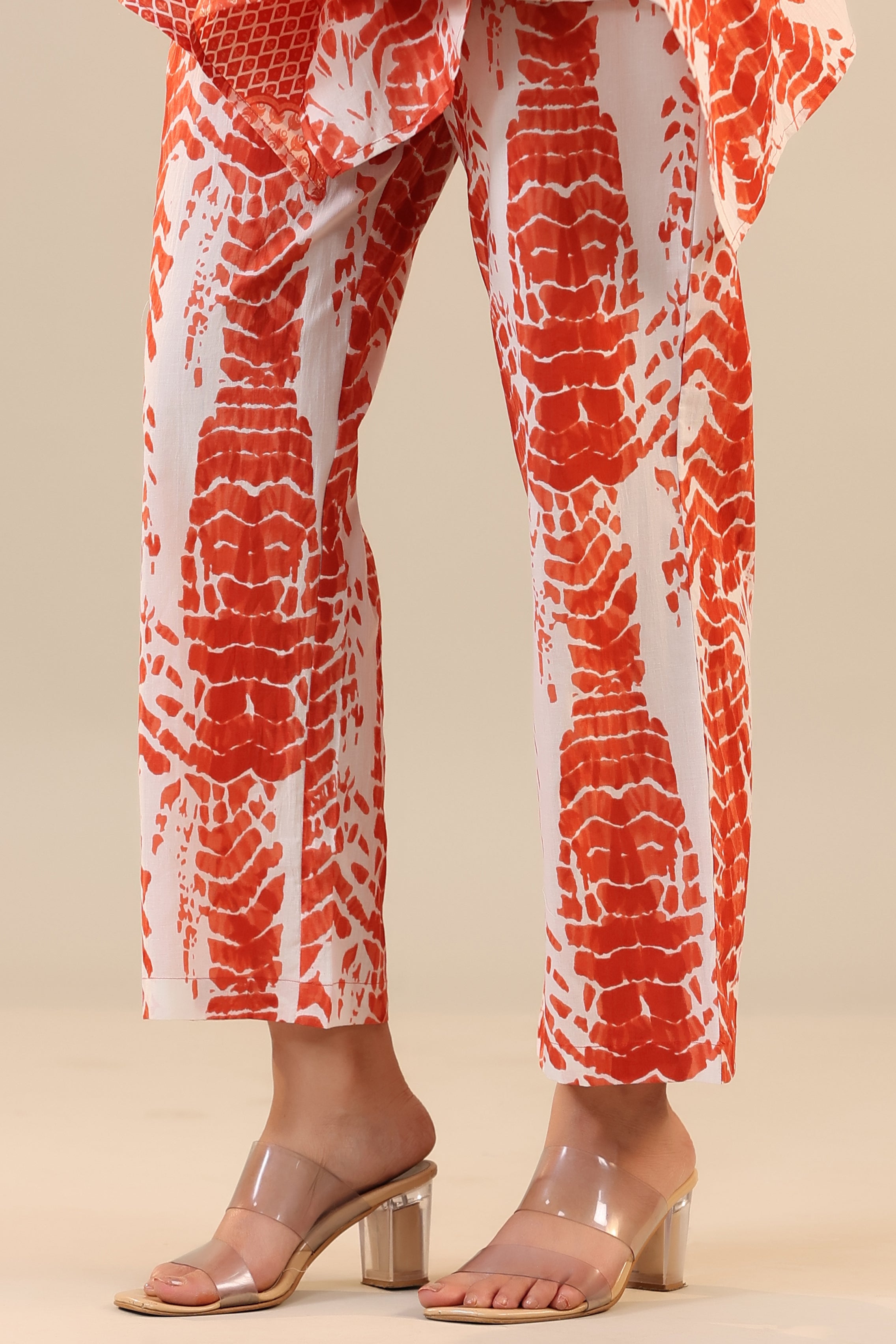 Orange abstract Shibori Knot Cotton Loungewear Set