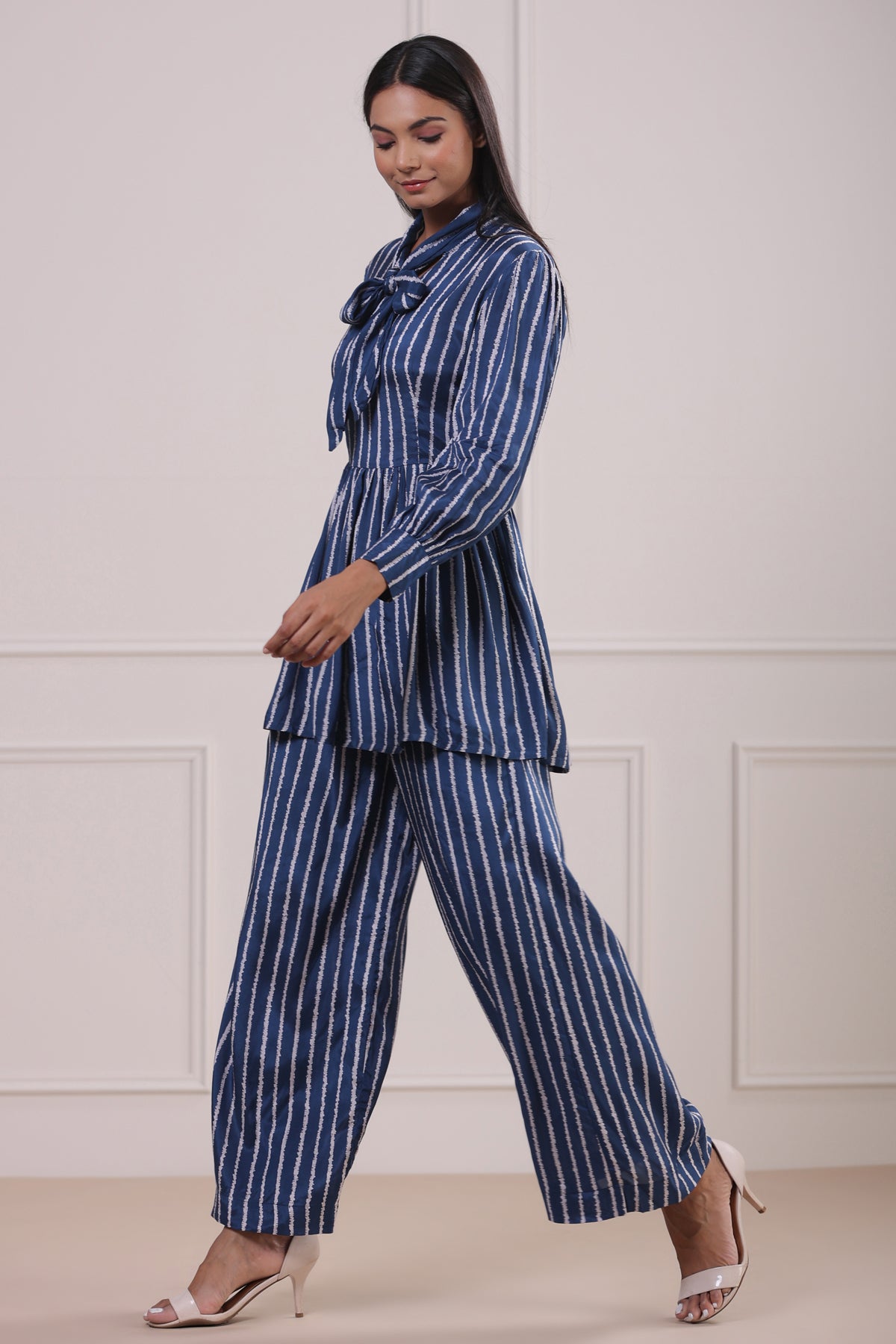 Classic Stripes Blue Silk Co-ordinate Set