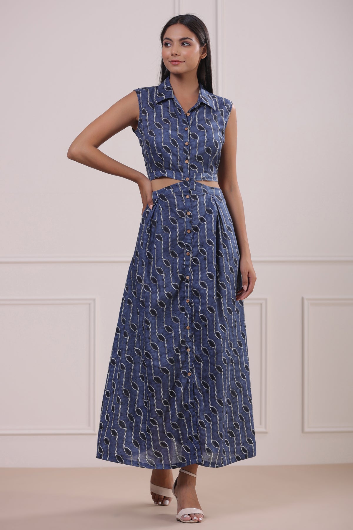 Shibori Blue Cutout Maxi Dress