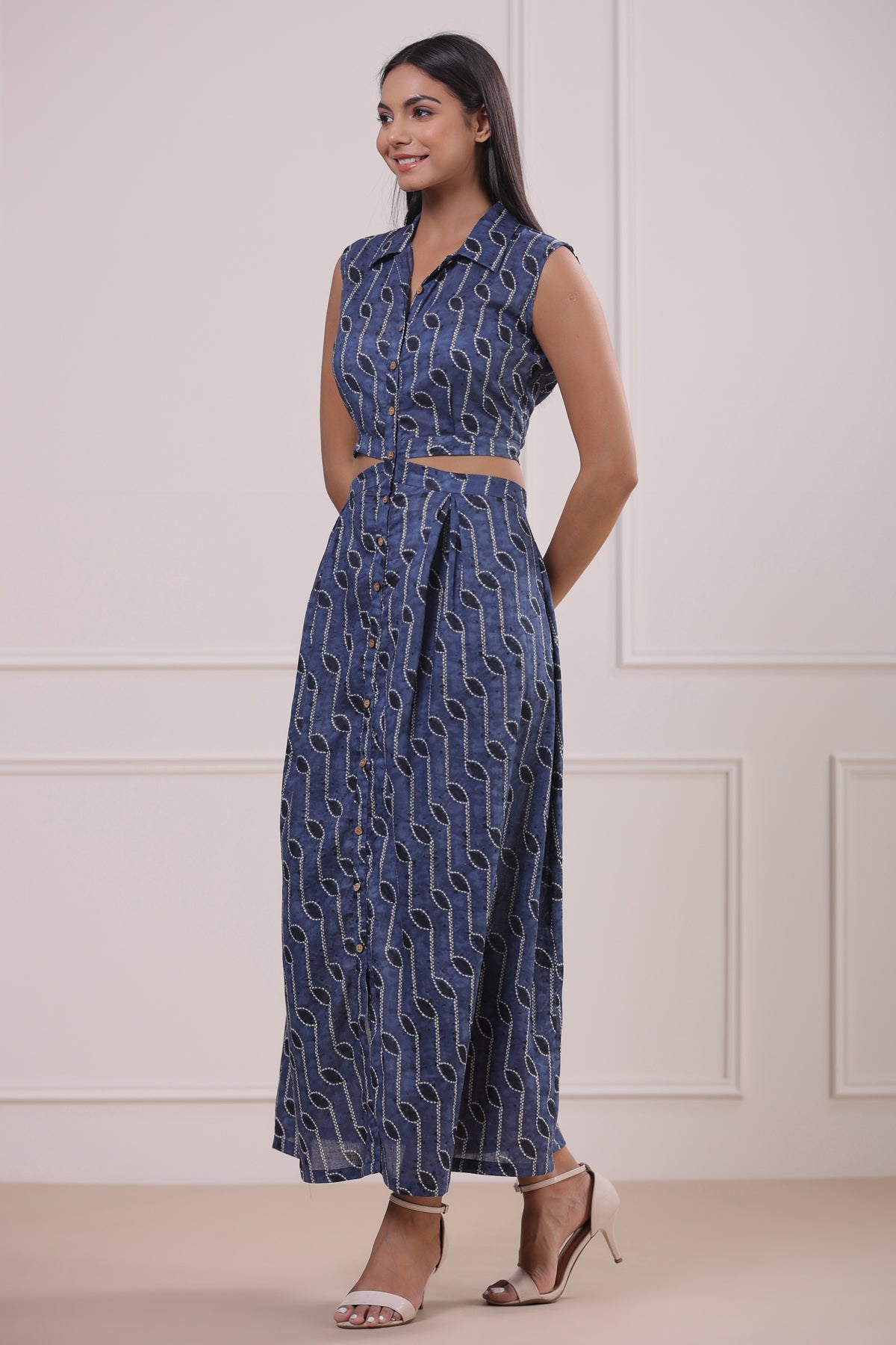 Shibori Blue Cutout Maxi Dress