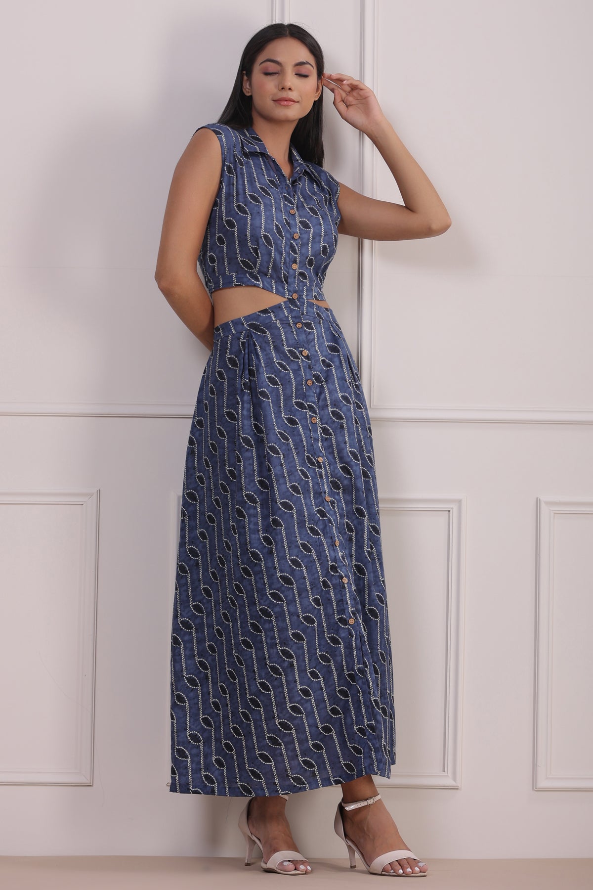 Shibori Blue Cutout Maxi Dress