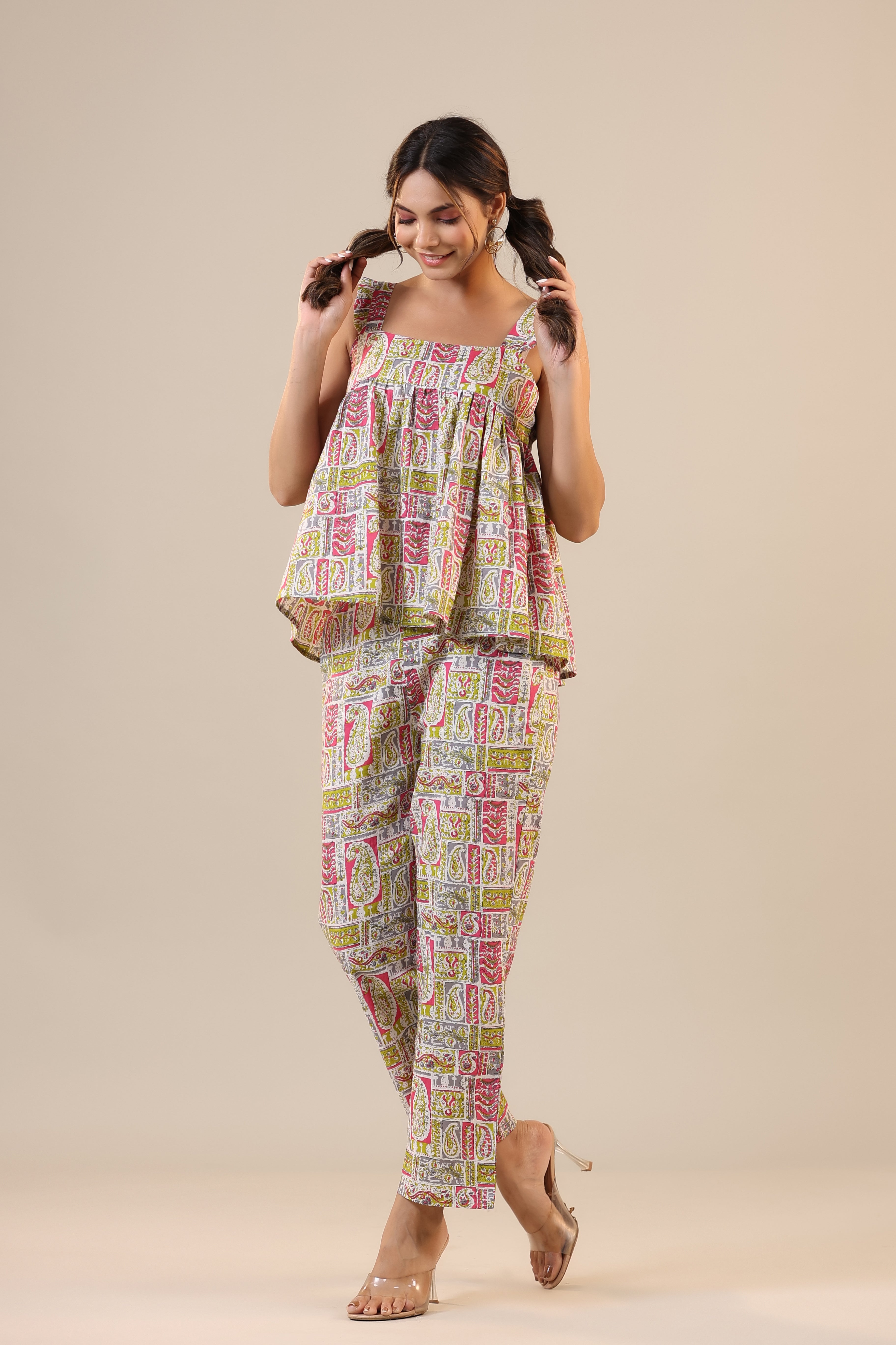 Paisley on White Cotton Loungewear Top Set