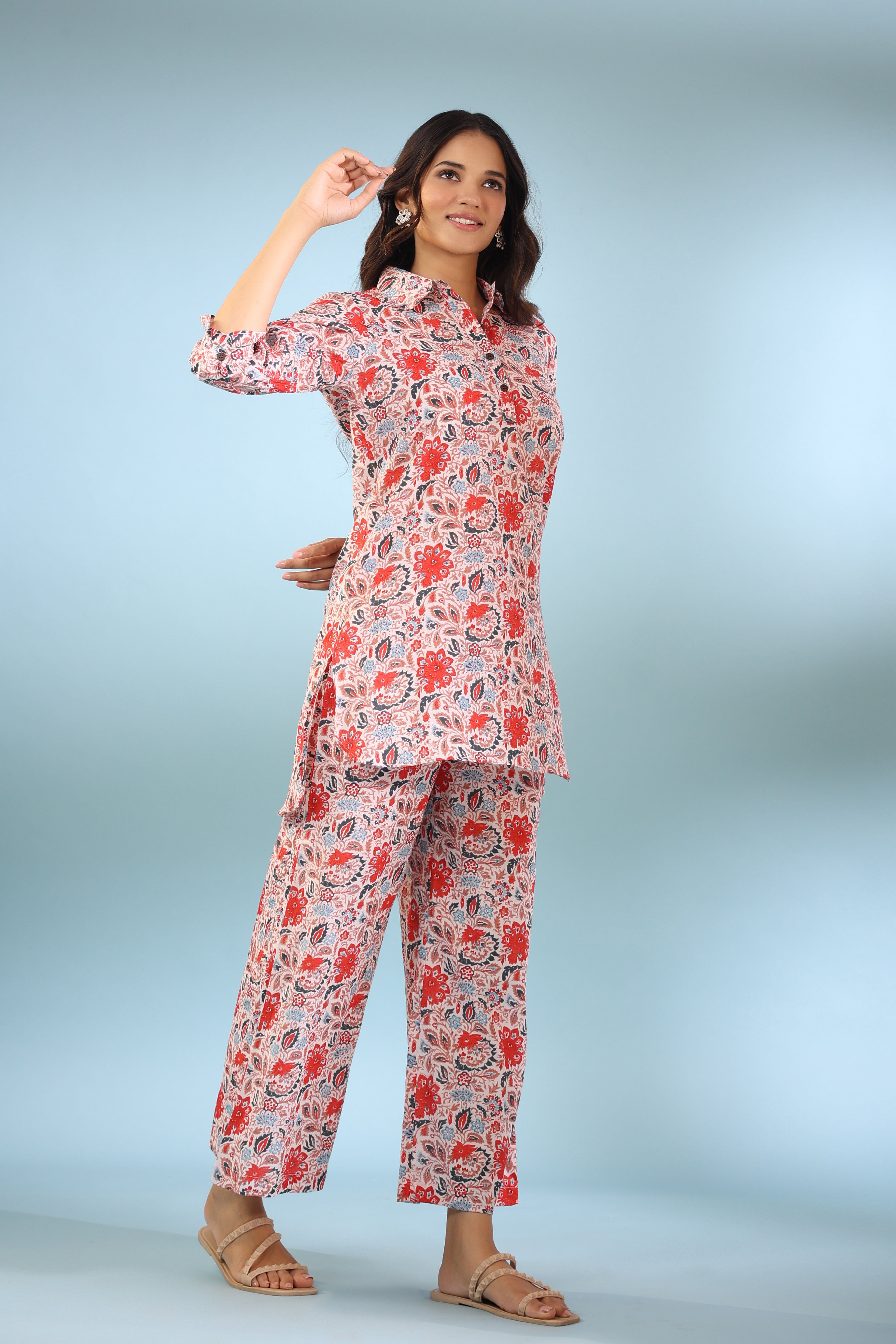 Spring Flowers on Cotton Palazzo Loungewear Set