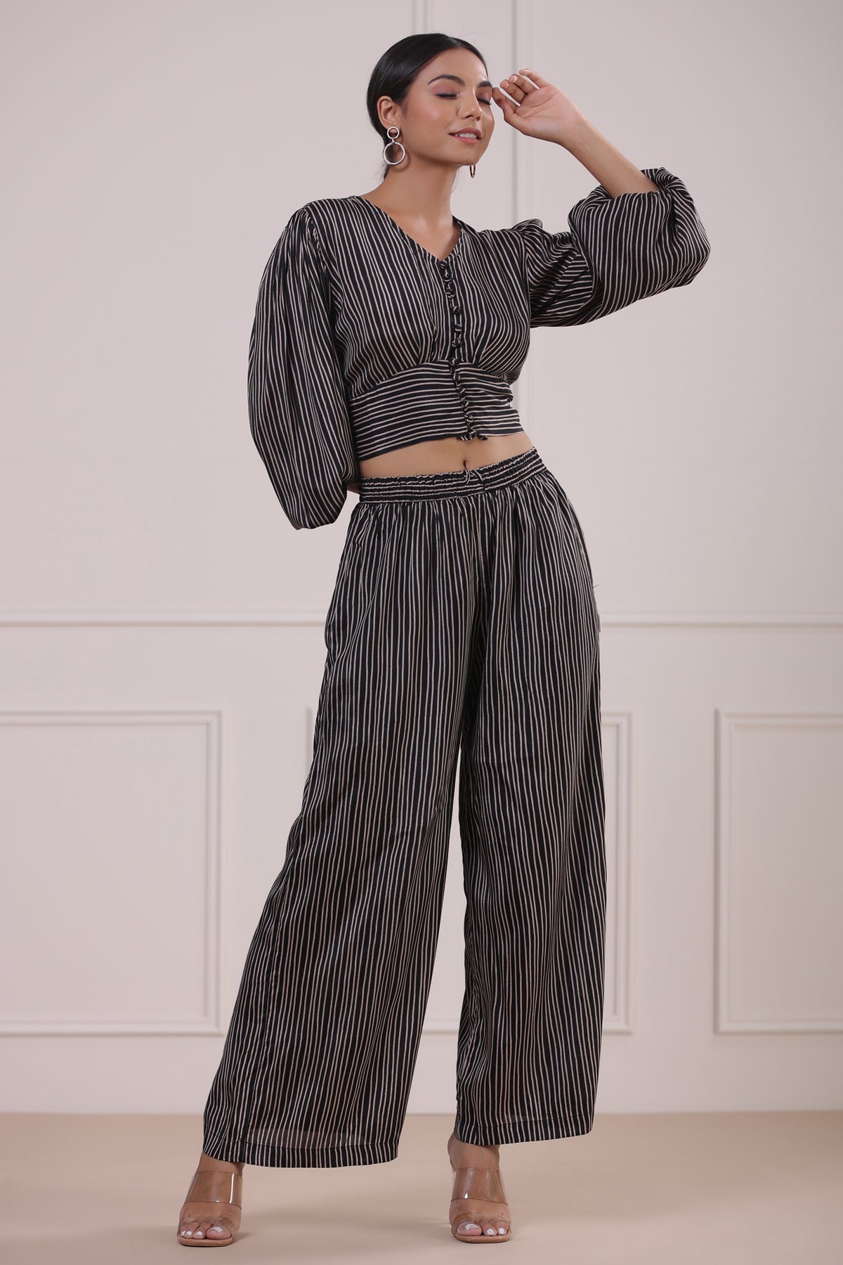 Cosmo stripes on Black Co- ord Set