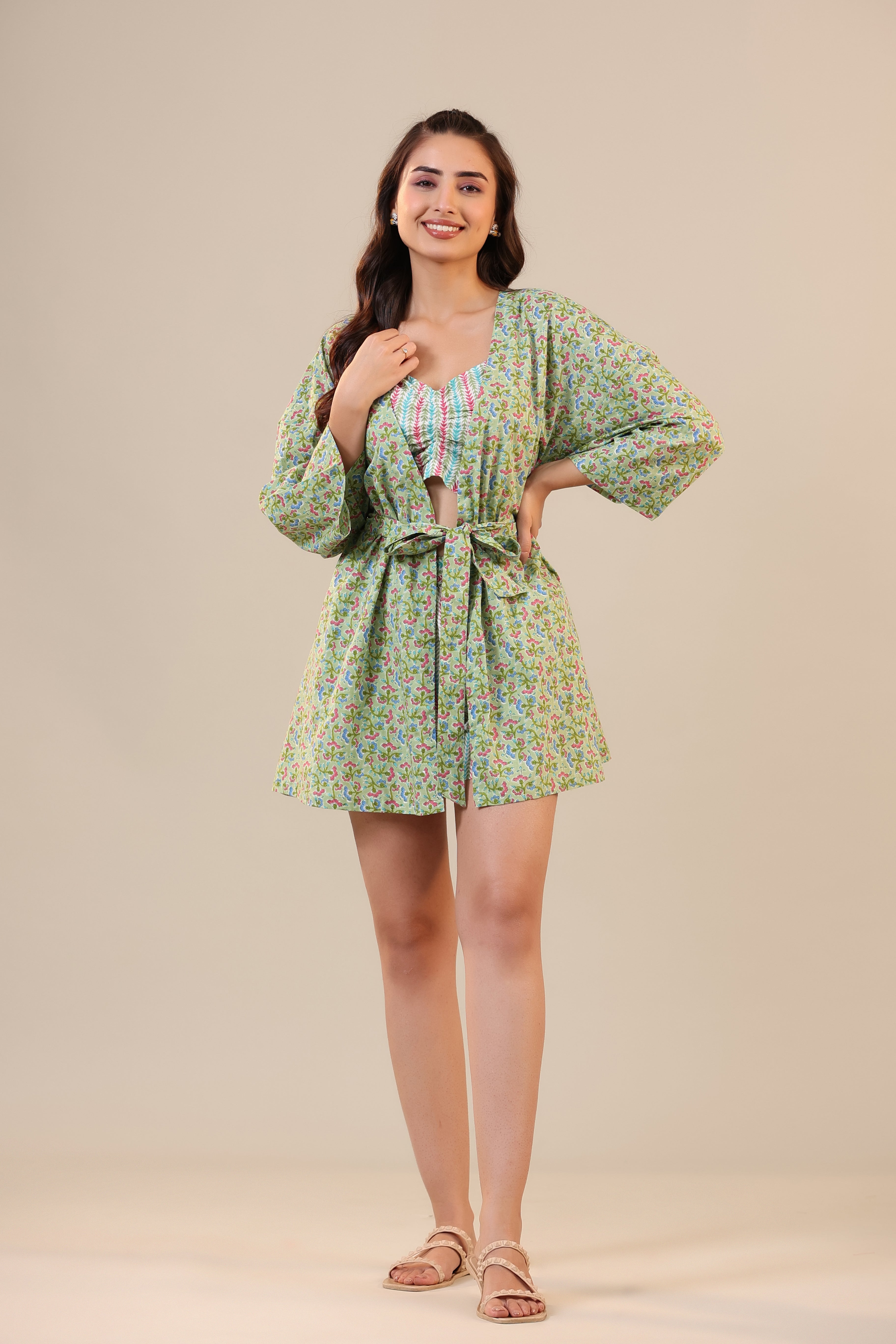 Green Sundae on Crop Three Piece Shorts set