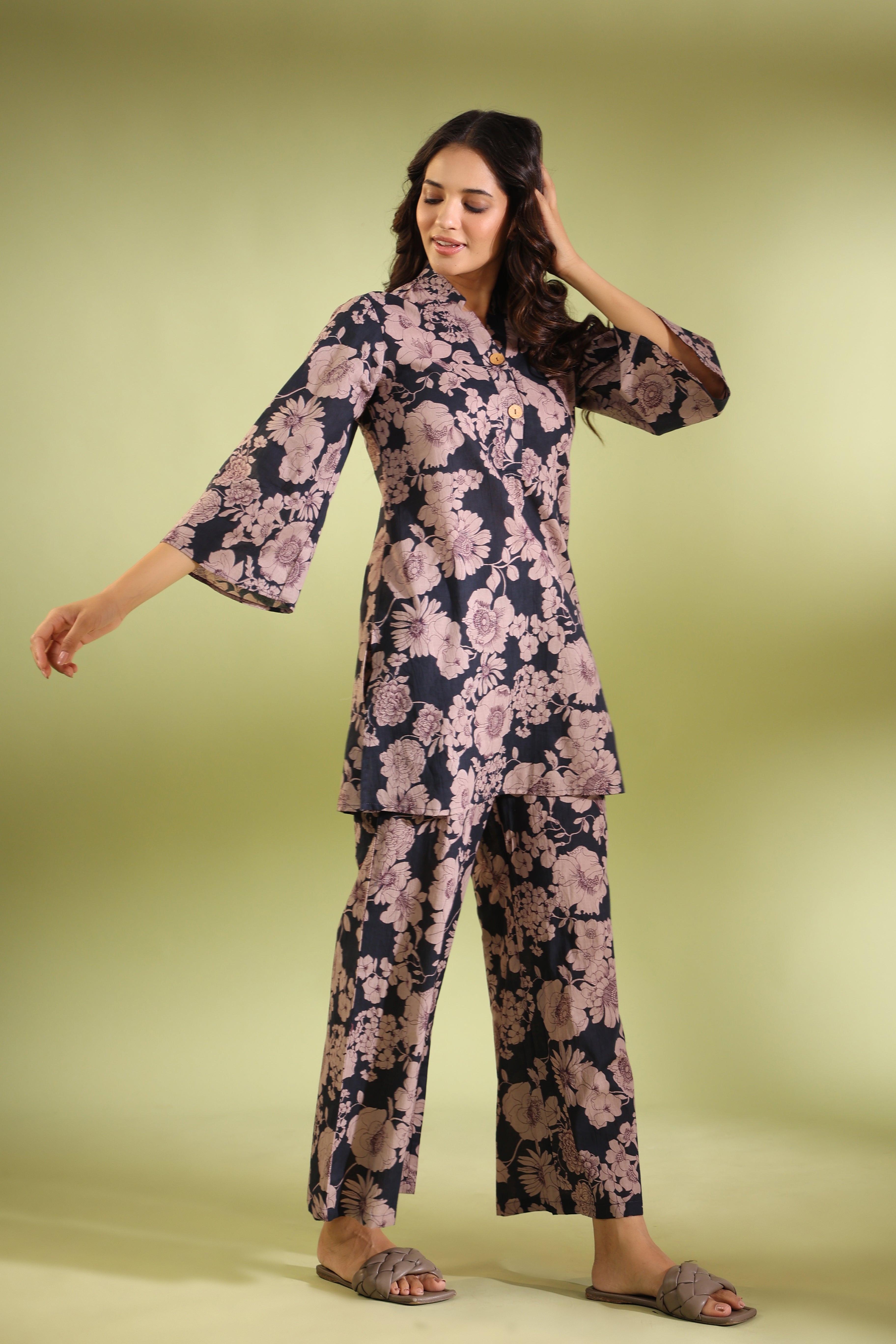 Nightingale Black Cotton Loungewear Set