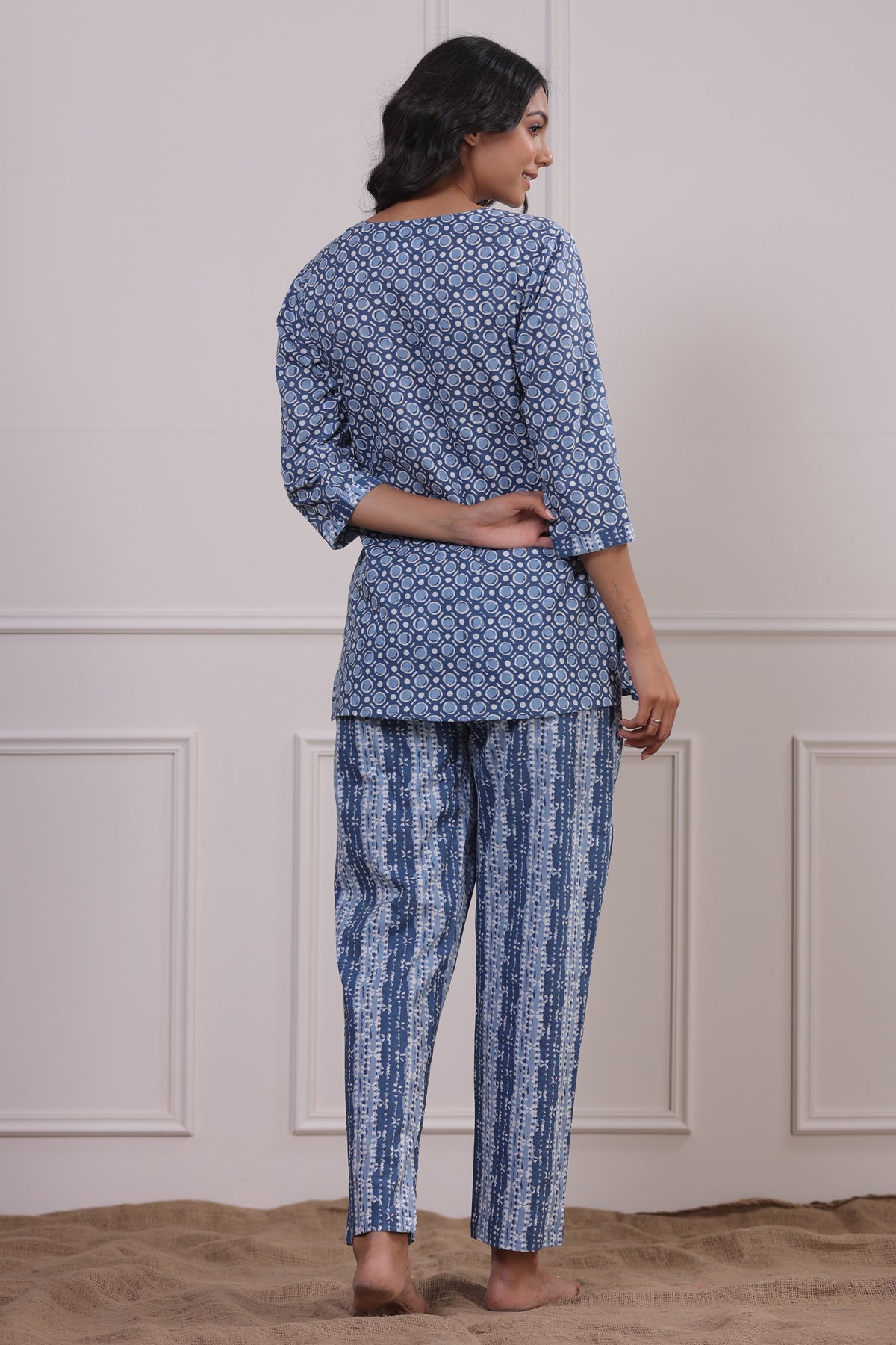 Geometric Patterns on Sky Blue Loungewear Top Set