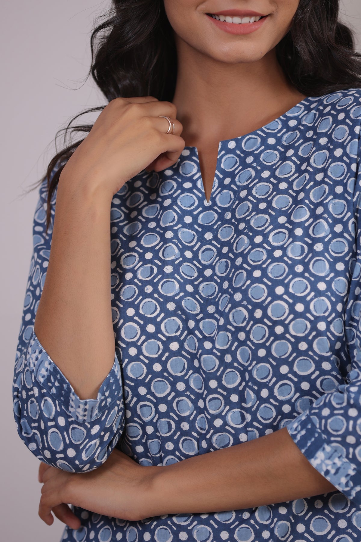 Geometric Patterns on Sky Blue Loungewear Top Set