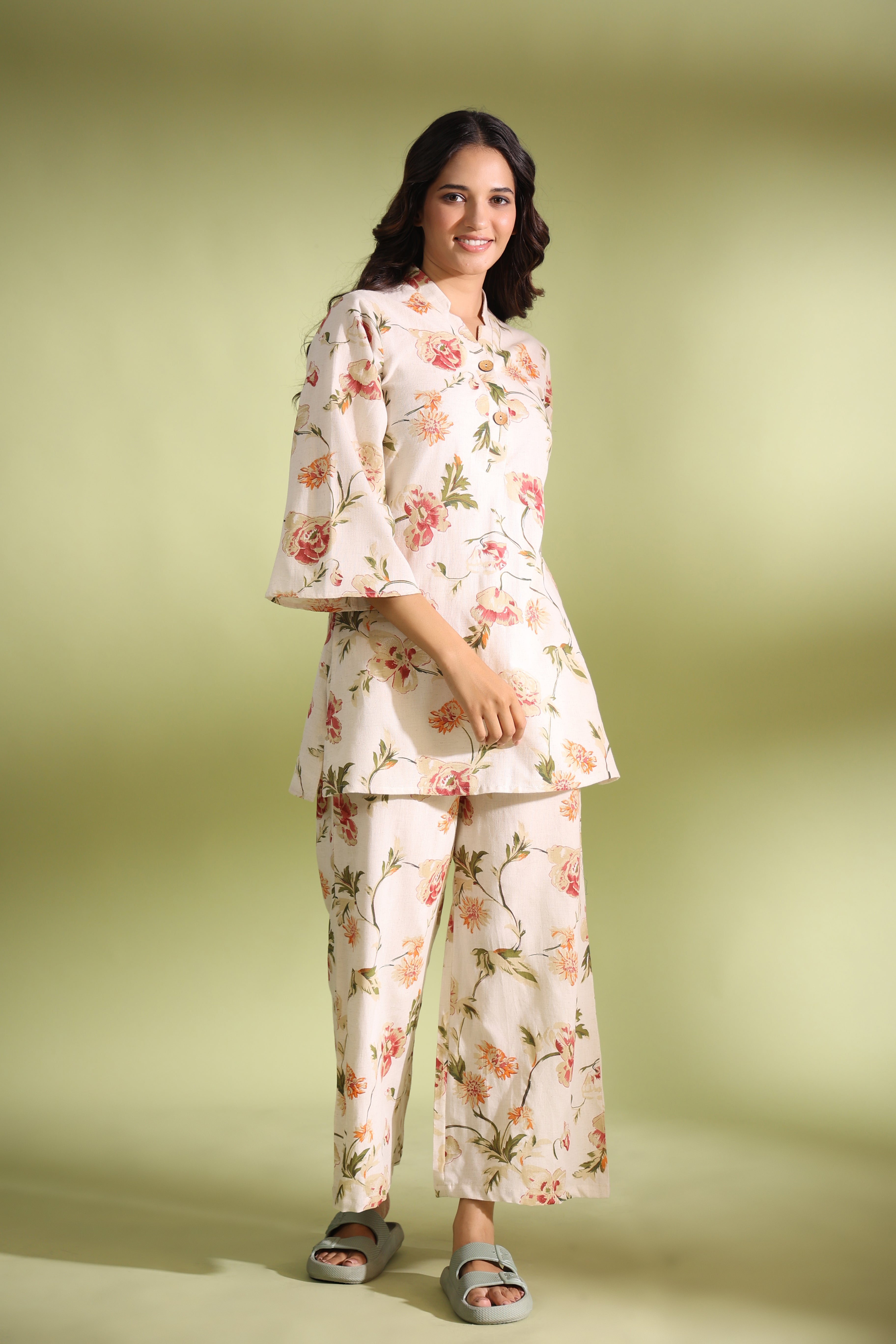 Iris on Off white Cotton Palazzo Loungewear Set