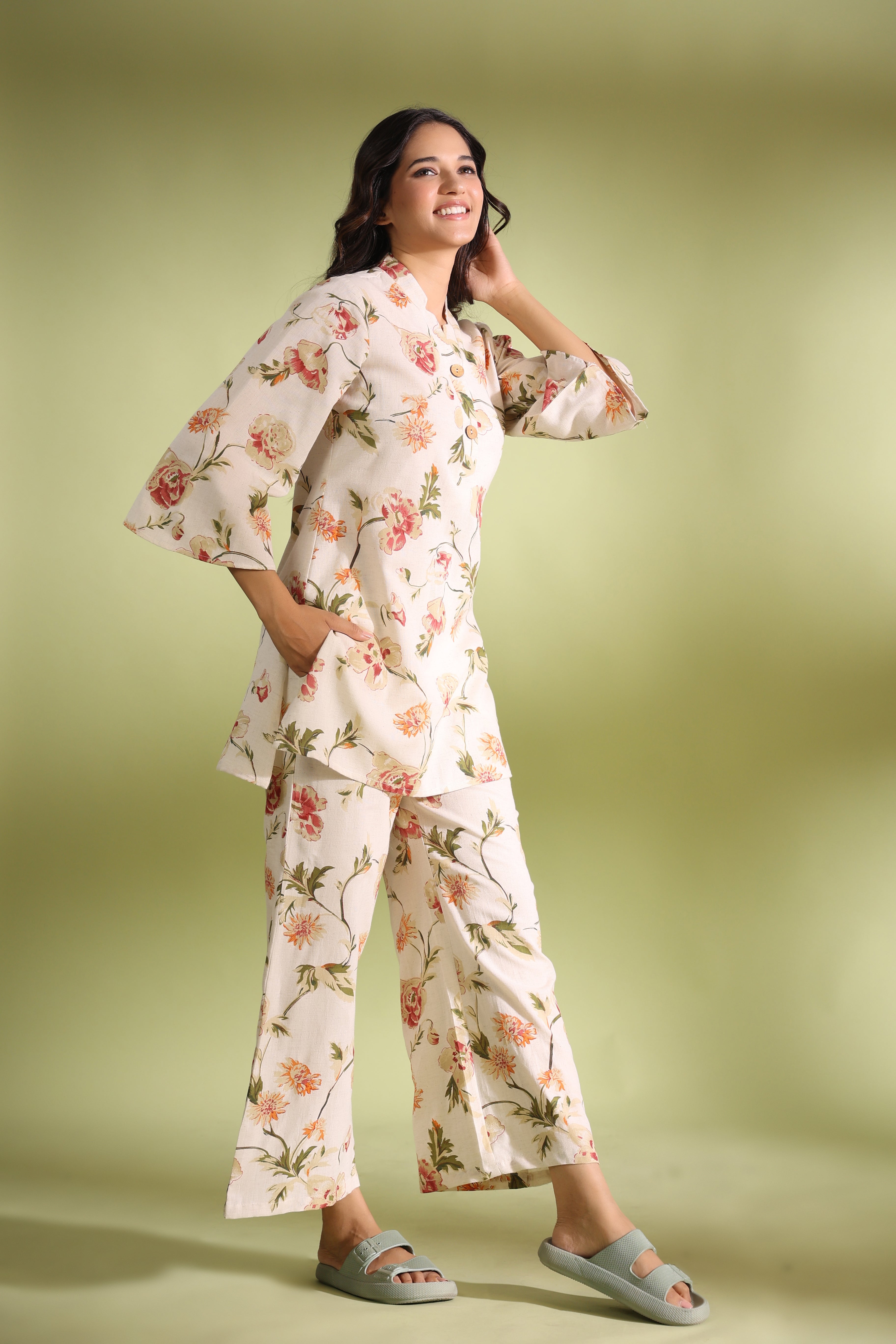 Iris on Off white Cotton Palazzo Loungewear Set