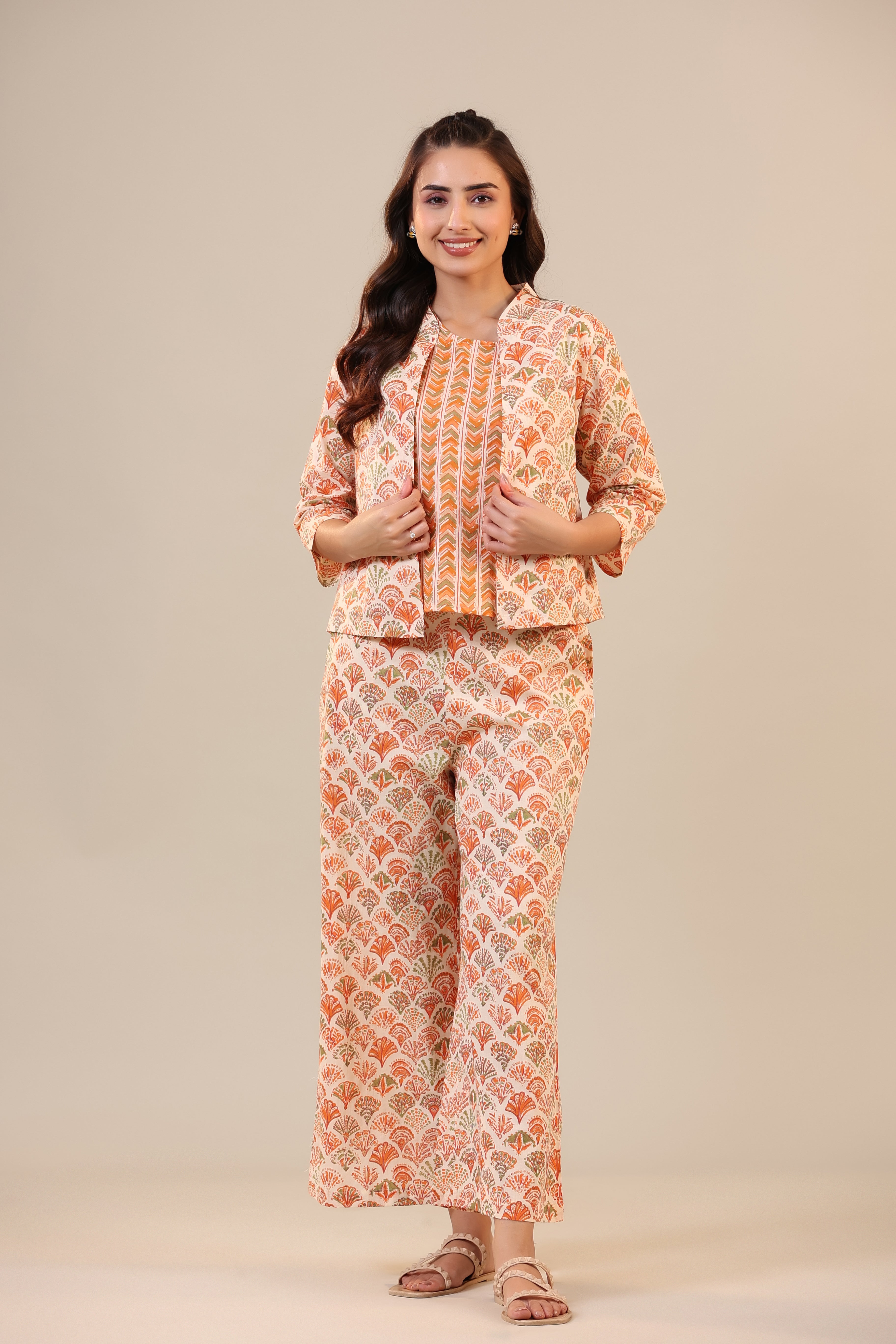 Orange Bird of Paradise Cotton Three Piece Set