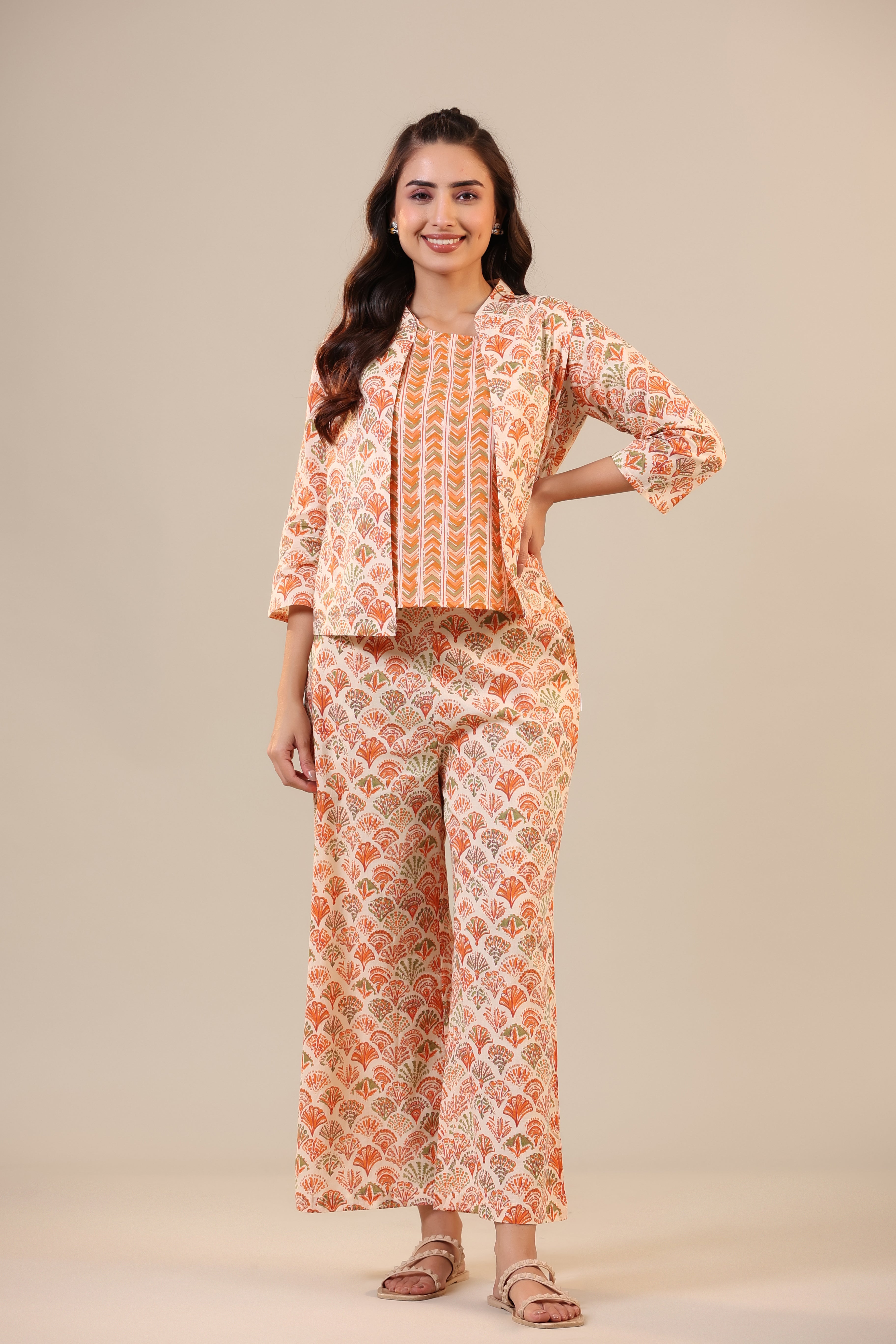 Orange Bird of Paradise Cotton Three Piece Set