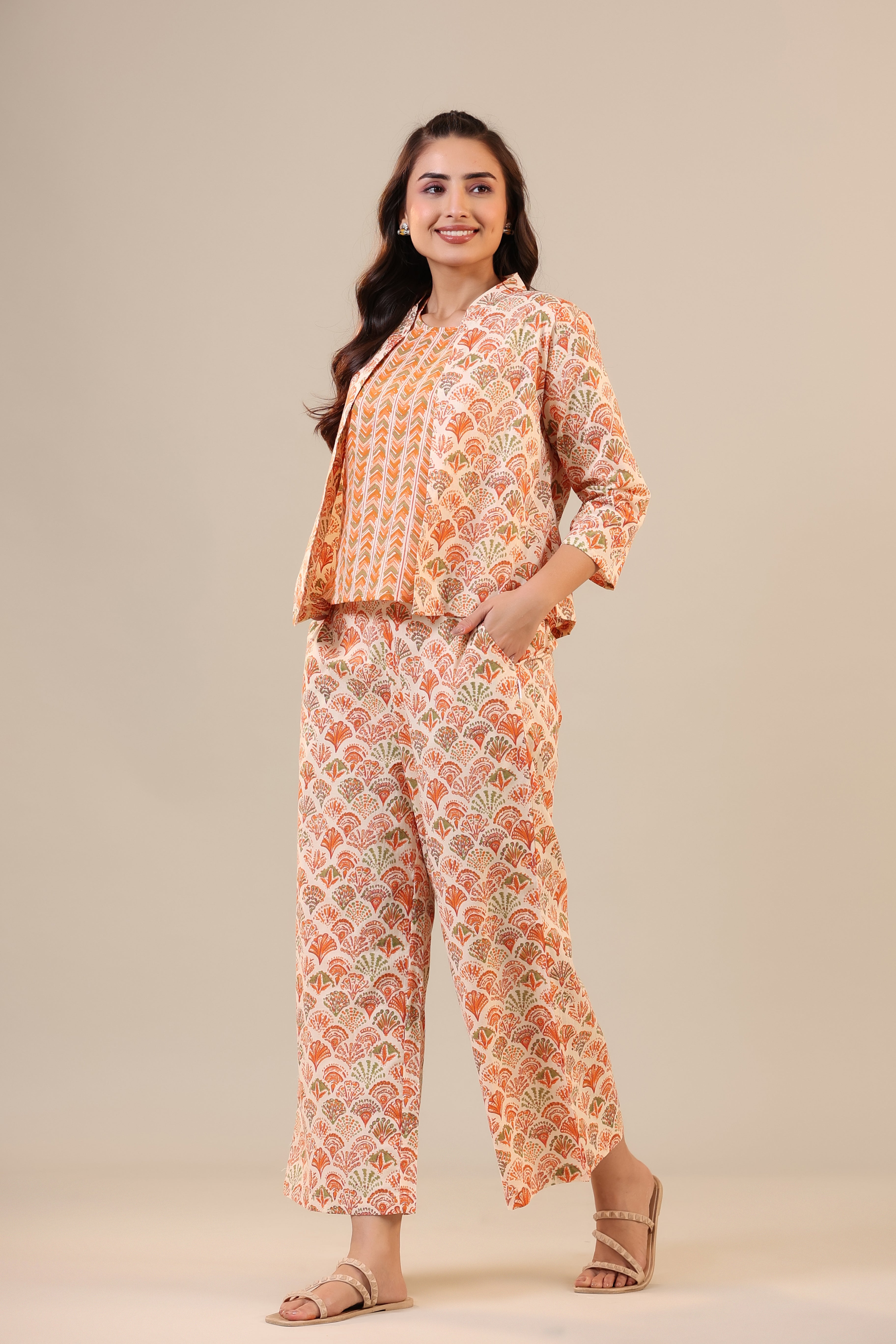 Orange Bird of Paradise Cotton Three Piece Set