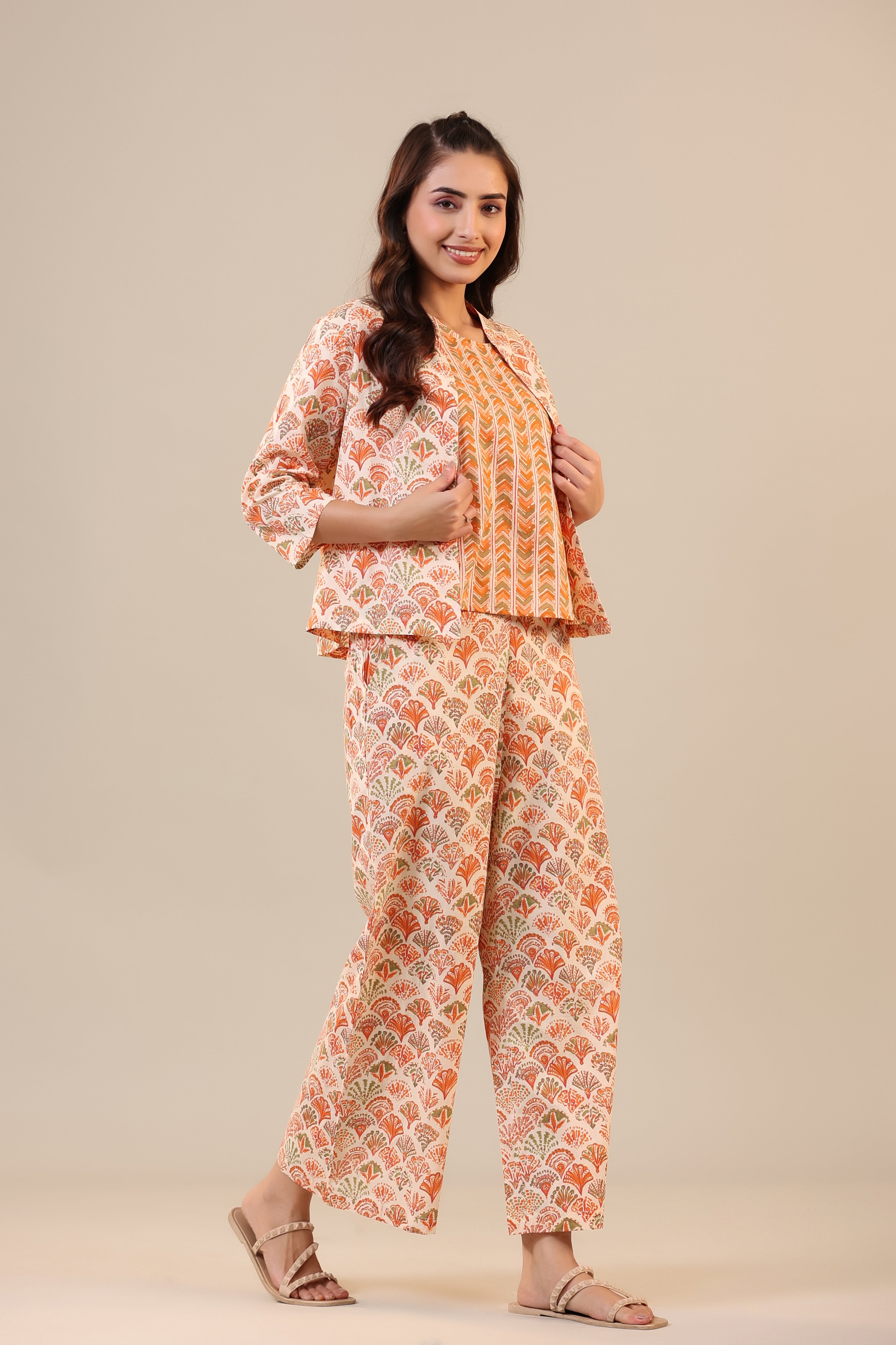 Orange Bird of Paradise Cotton Three Piece Set