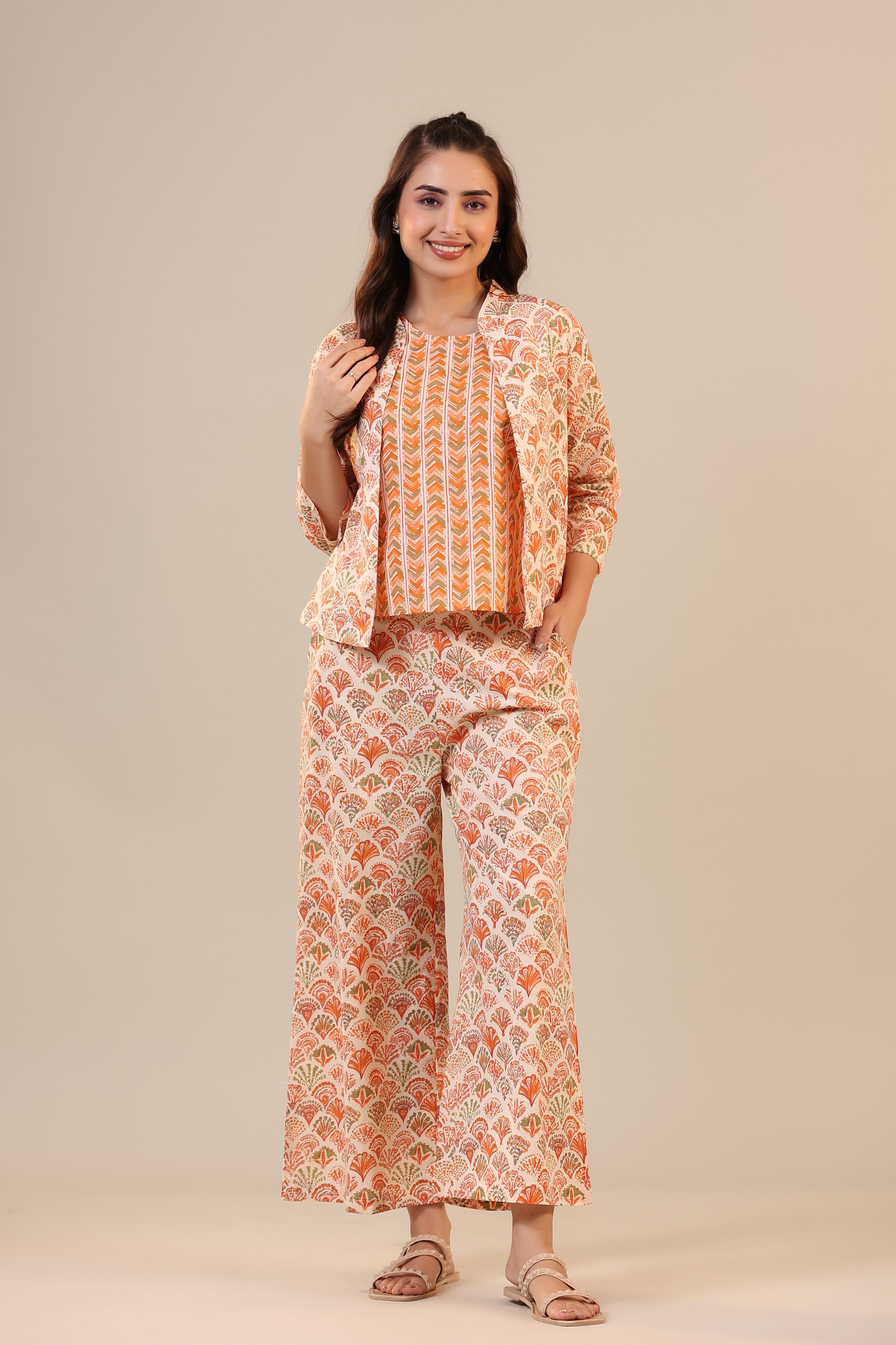 Orange Bird of Paradise Cotton Three Piece Set