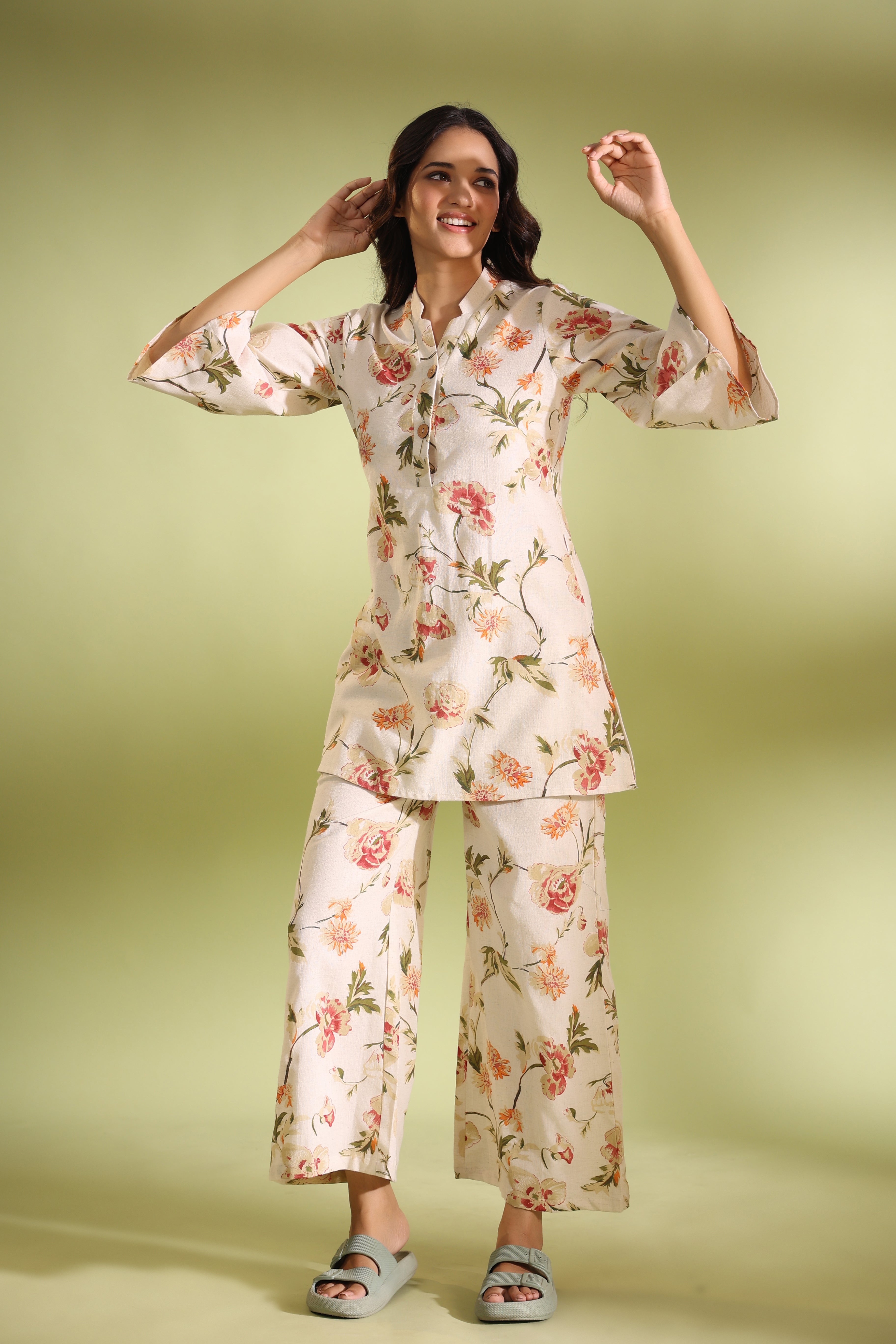 Iris on Off white Cotton Palazzo Loungewear Set