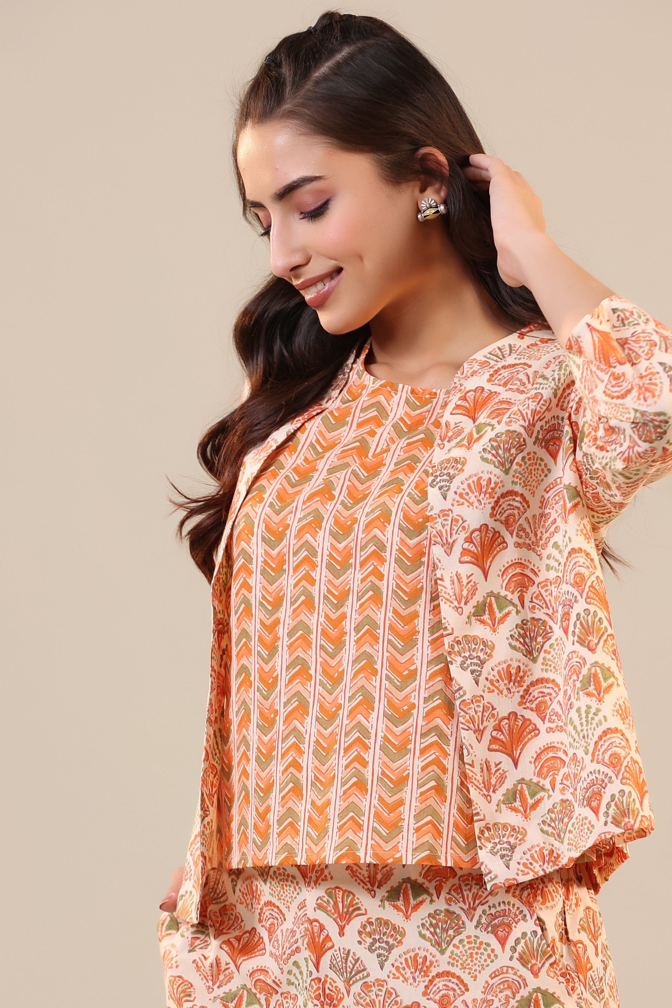 Orange Bird of Paradise Cotton Three Piece Set