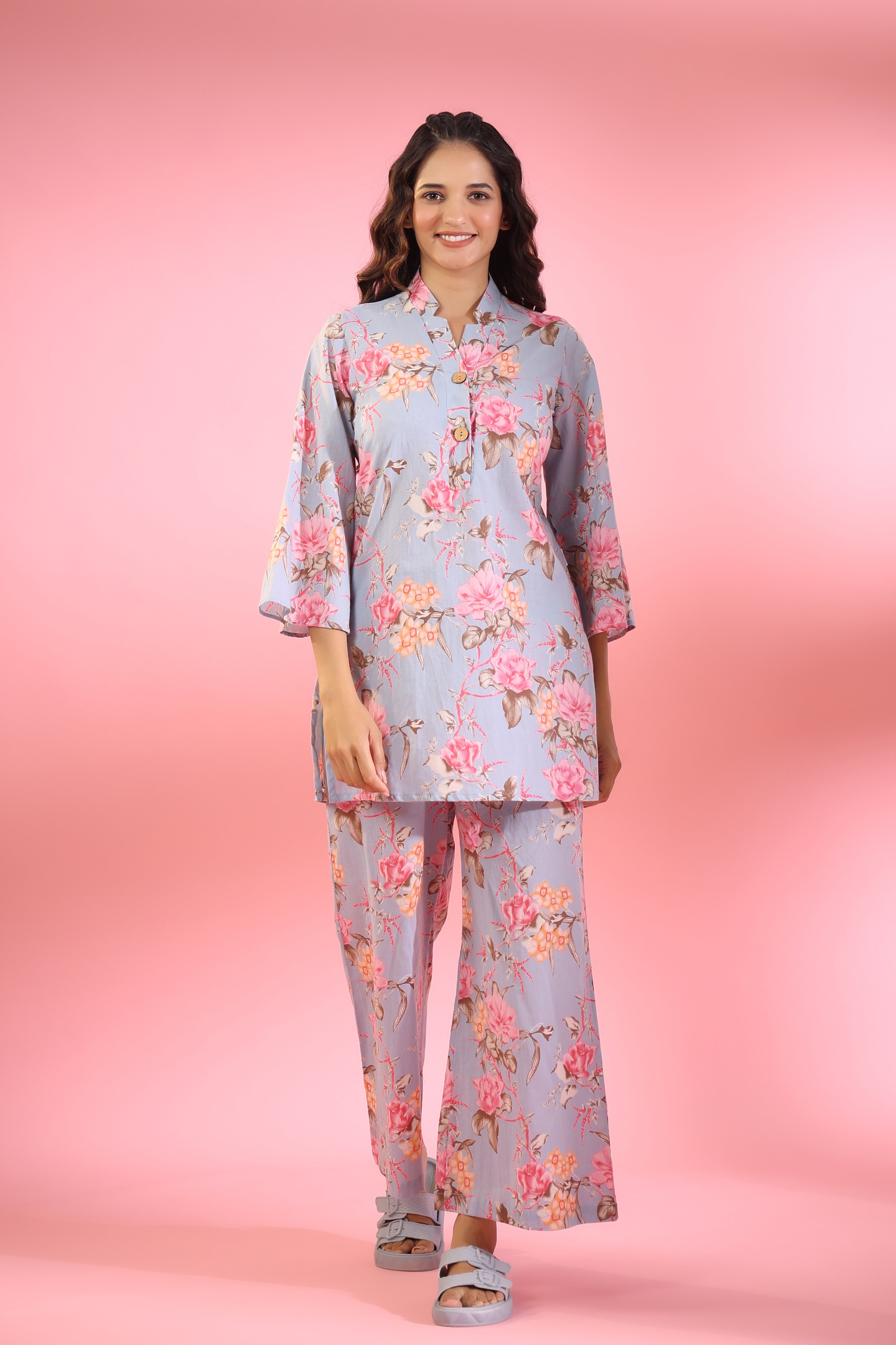 Poppy on Lilac Cotton Palazzo Loungewear Set