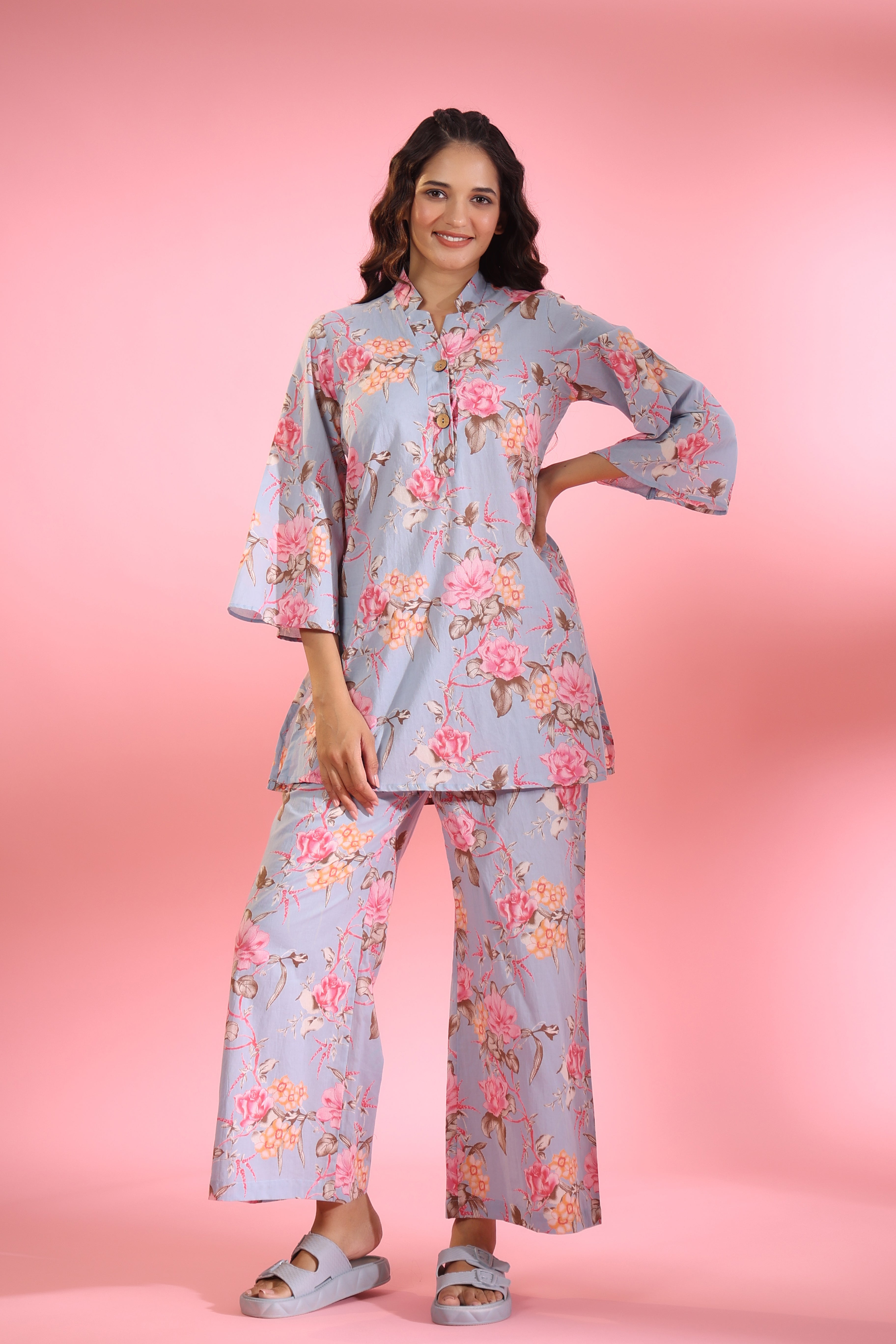 Poppy on Lilac Cotton Palazzo Loungewear Set